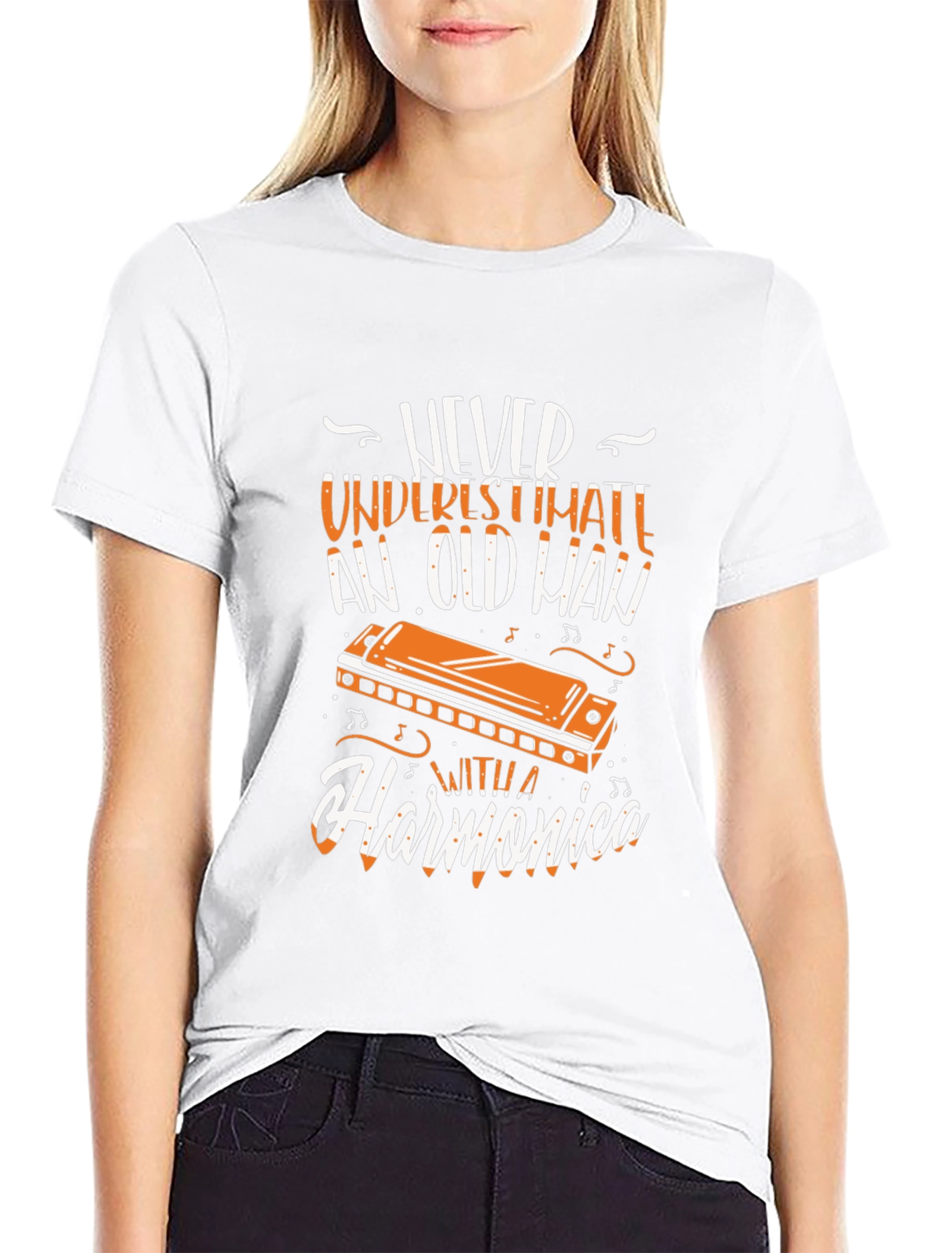 Never Underestimate Old Man with Harmonica T-Shirt