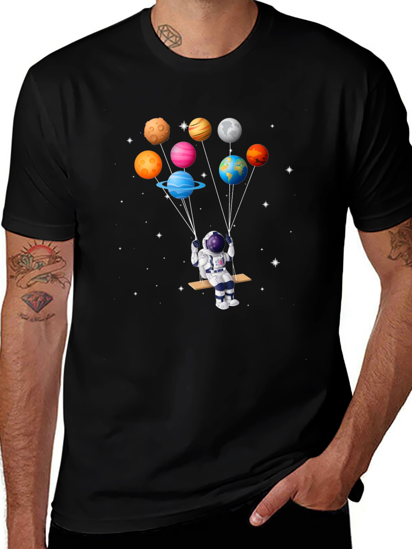 Astronaut Planets Graphic T-Shirt - Space Design