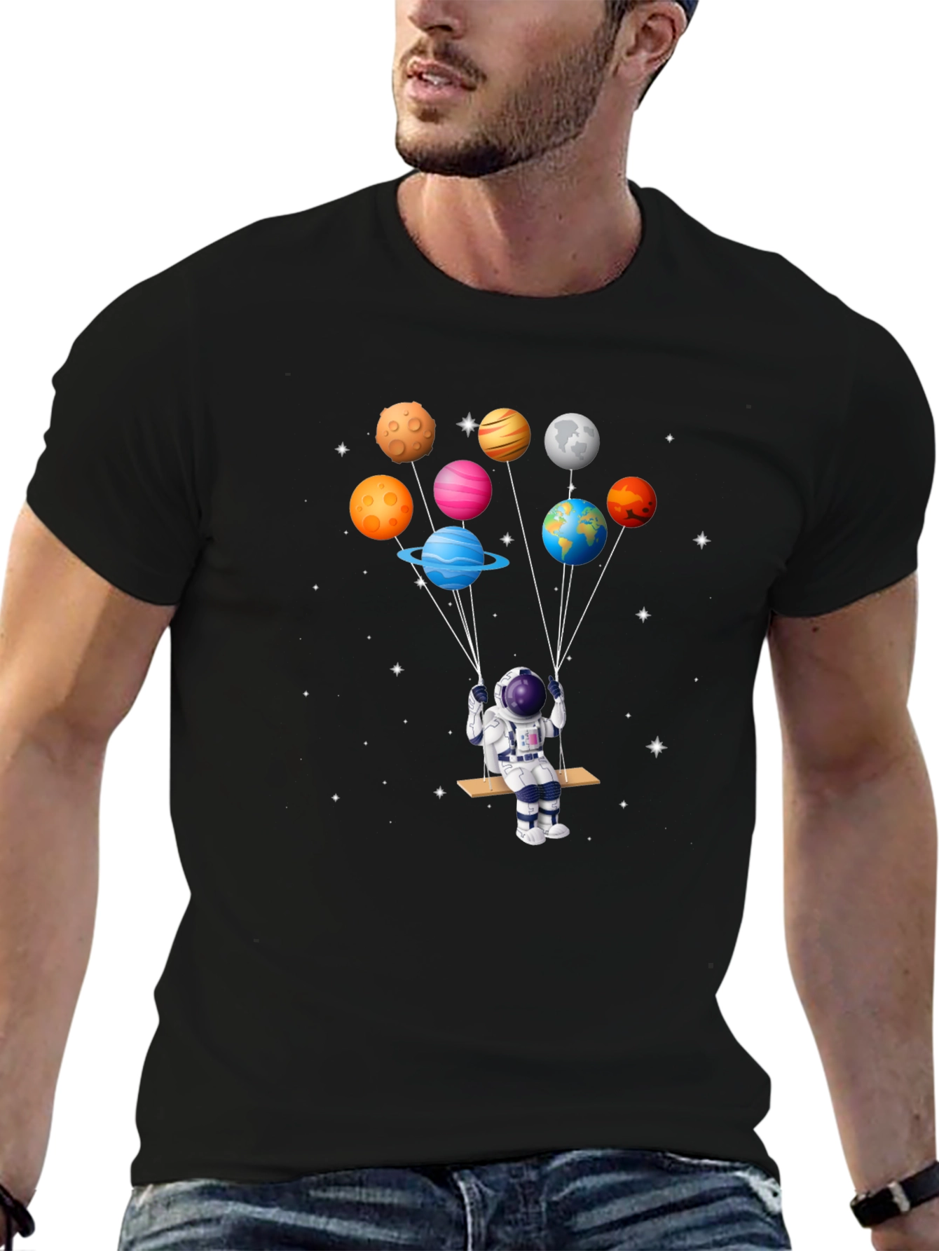Astronaut Planets Graphic T-Shirt - Space Design