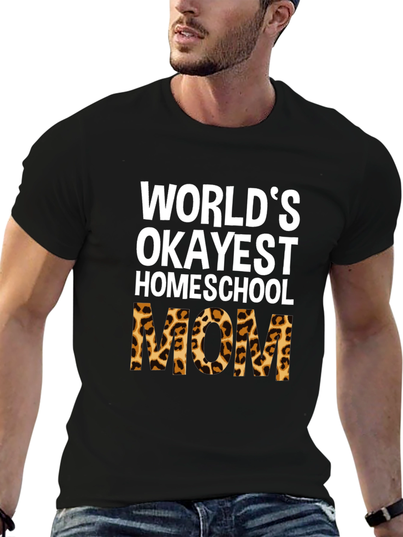 Okayest Homeschool Mom Leopard Print T-Shirt