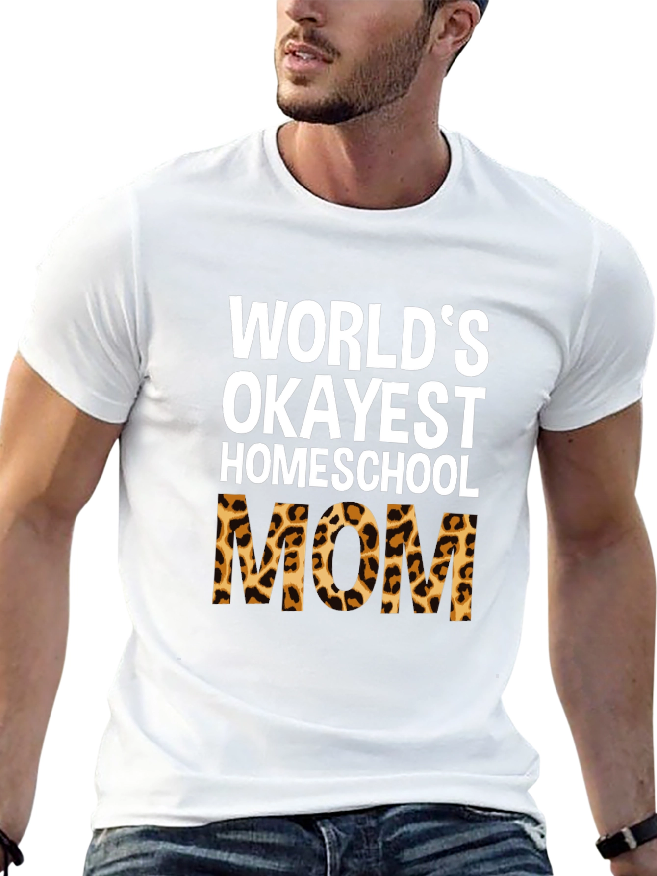 Okayest Homeschool Mom Leopard Print T-Shirt