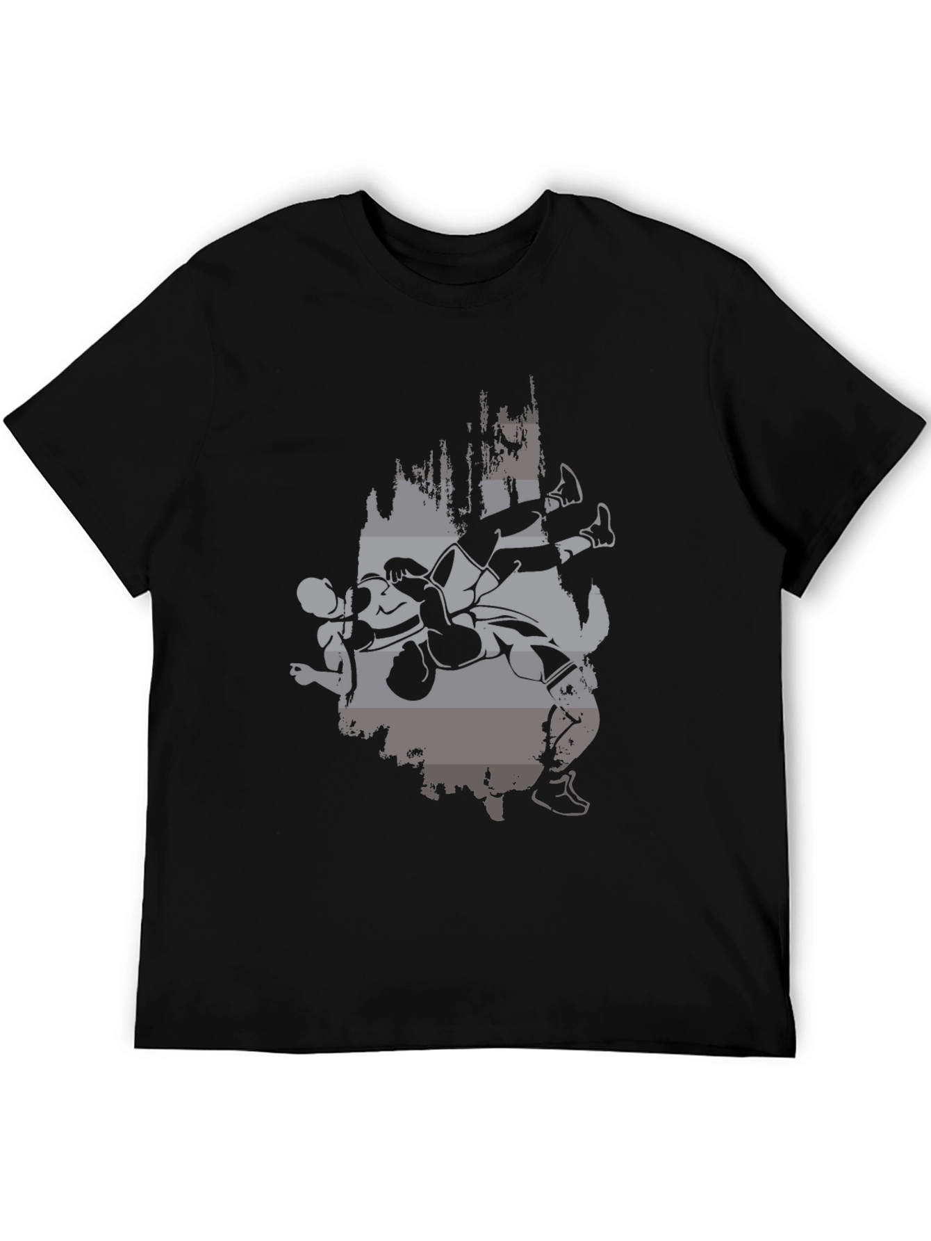 Wrestling Graphic Print Black T-Shirt