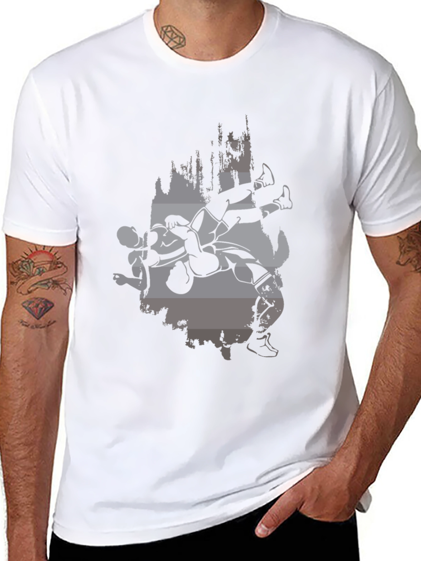 Wrestling Graphic Print Black T-Shirt
