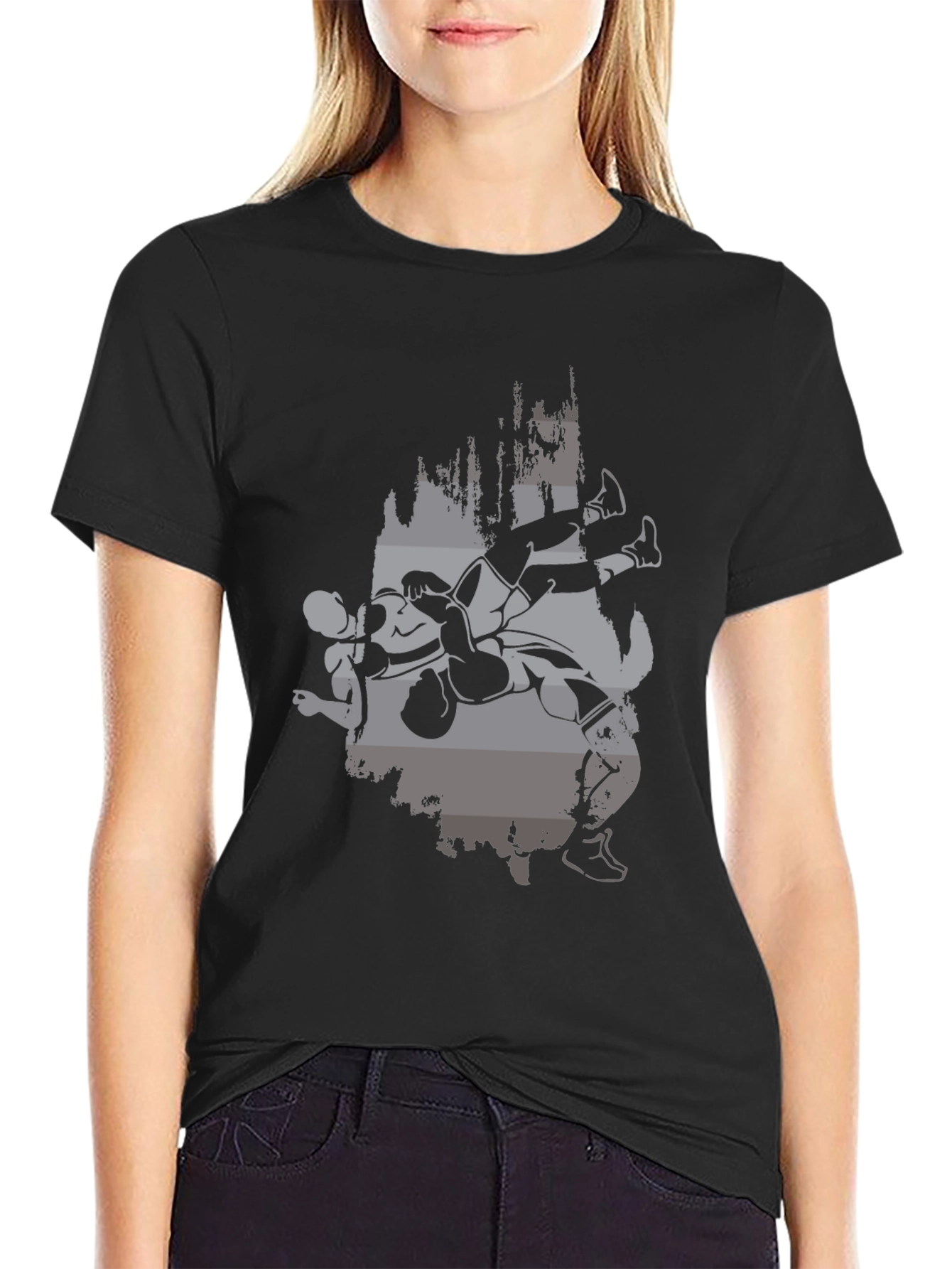 Wrestling Graphic Print Black T-Shirt
