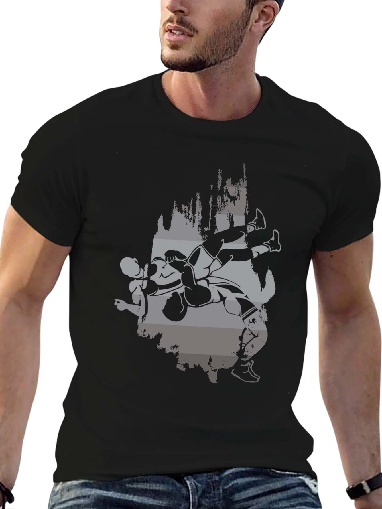 Wrestling Graphic Print Black T-Shirt