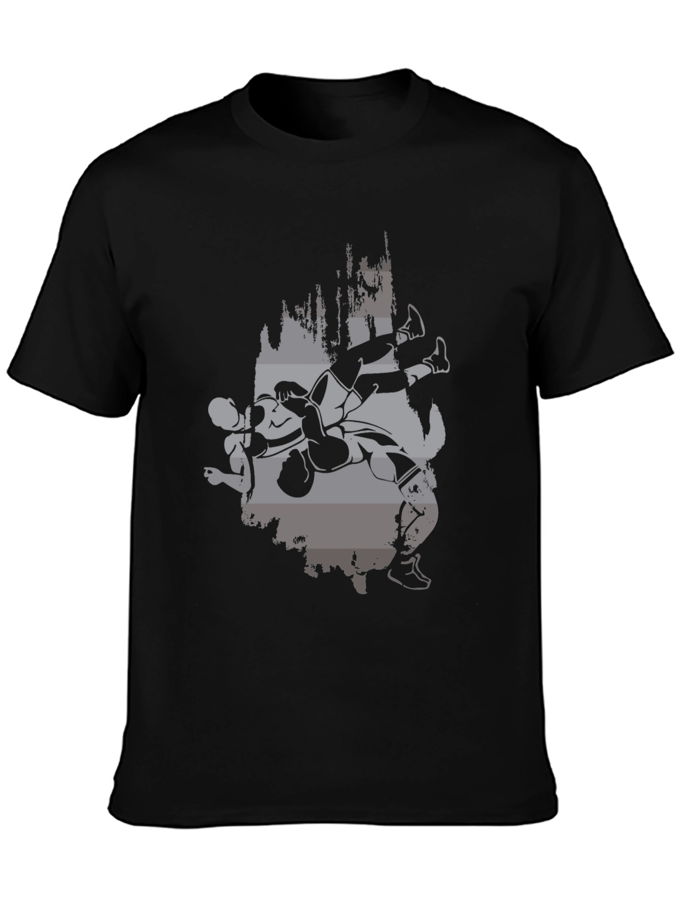 Wrestling Graphic Print Black T-Shirt