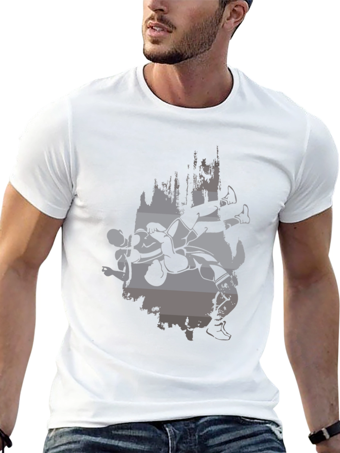Wrestling Graphic Print Black T-Shirt