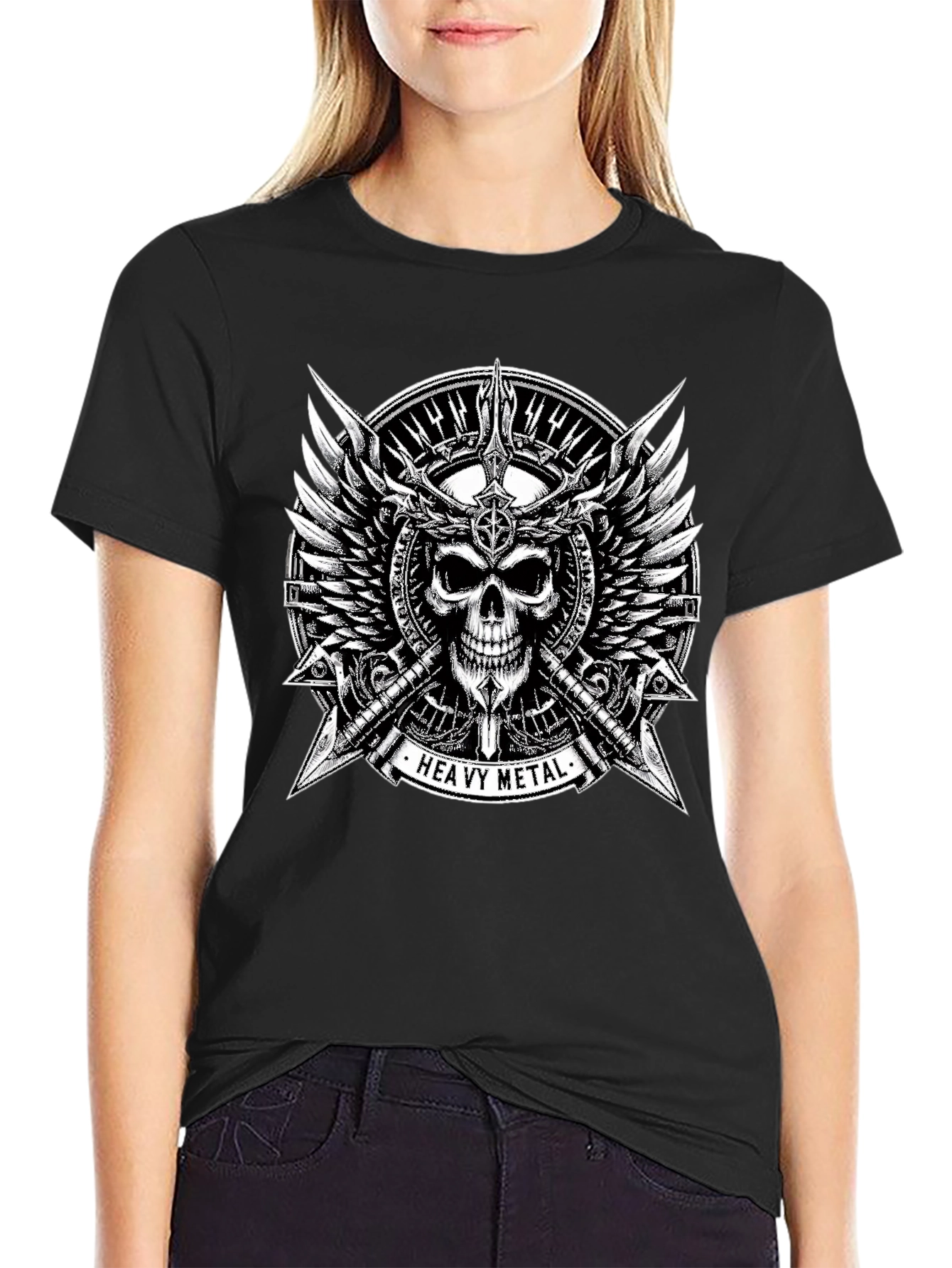 Heavy Metal Skull & Wings Black T-Shirt