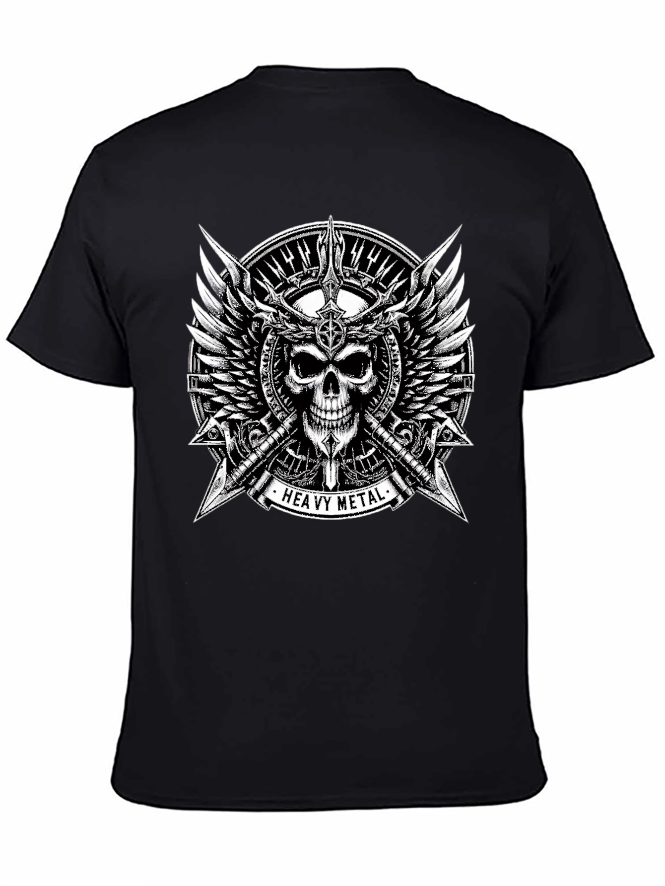 Heavy Metal Skull & Wings Black T-Shirt