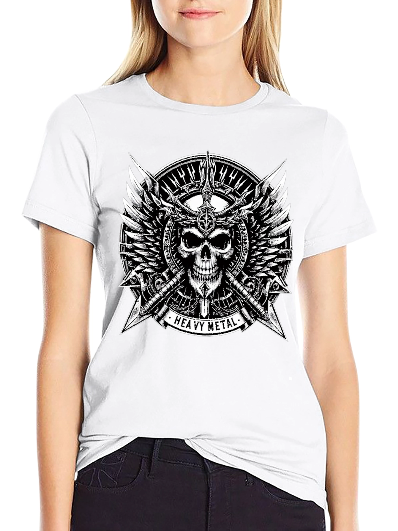 Heavy Metal Skull & Wings Black T-Shirt