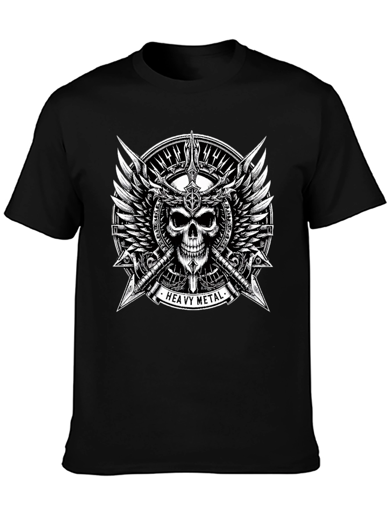 Heavy Metal Skull & Wings Black T-Shirt
