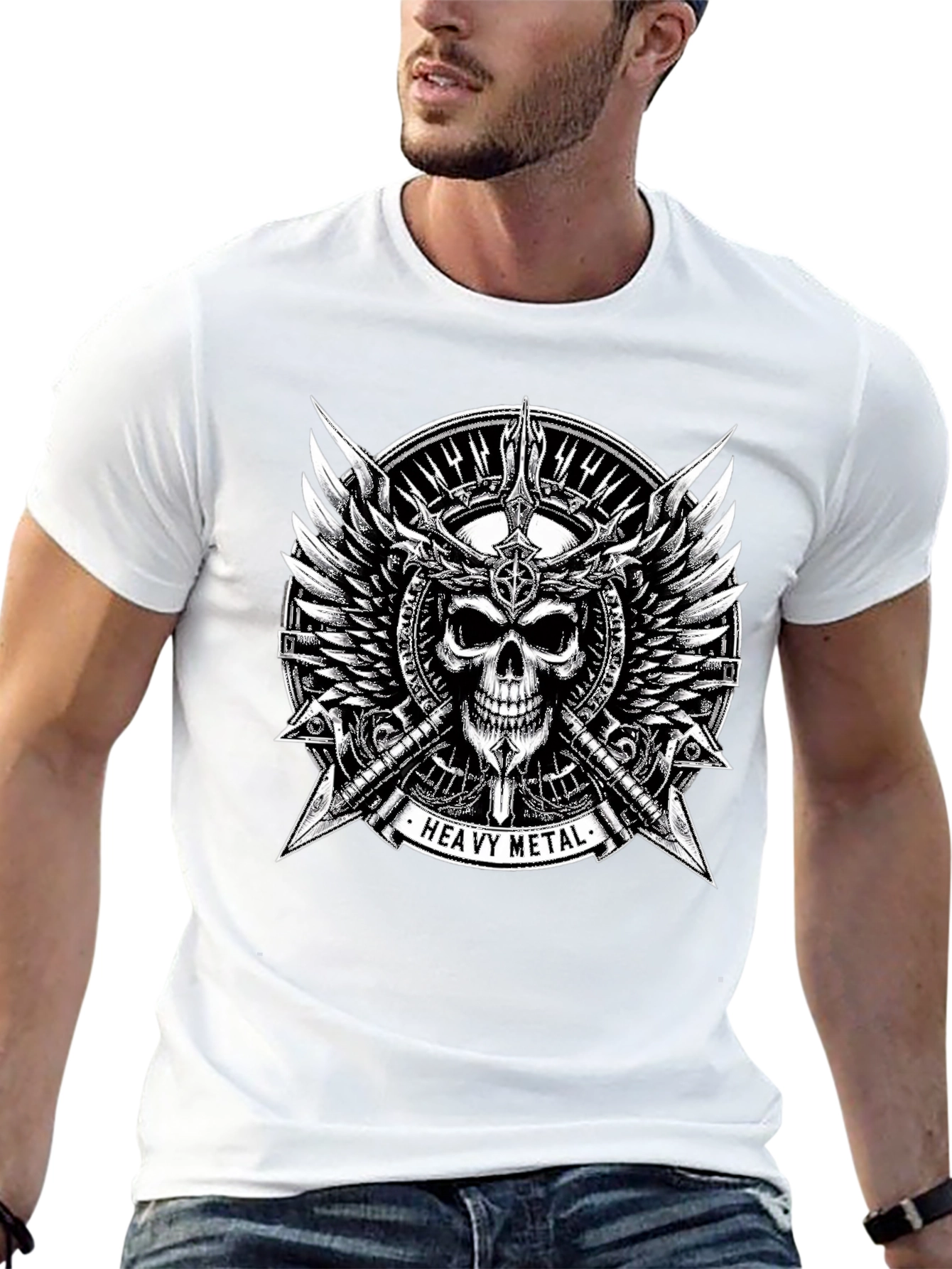 Heavy Metal Skull & Wings Black T-Shirt
