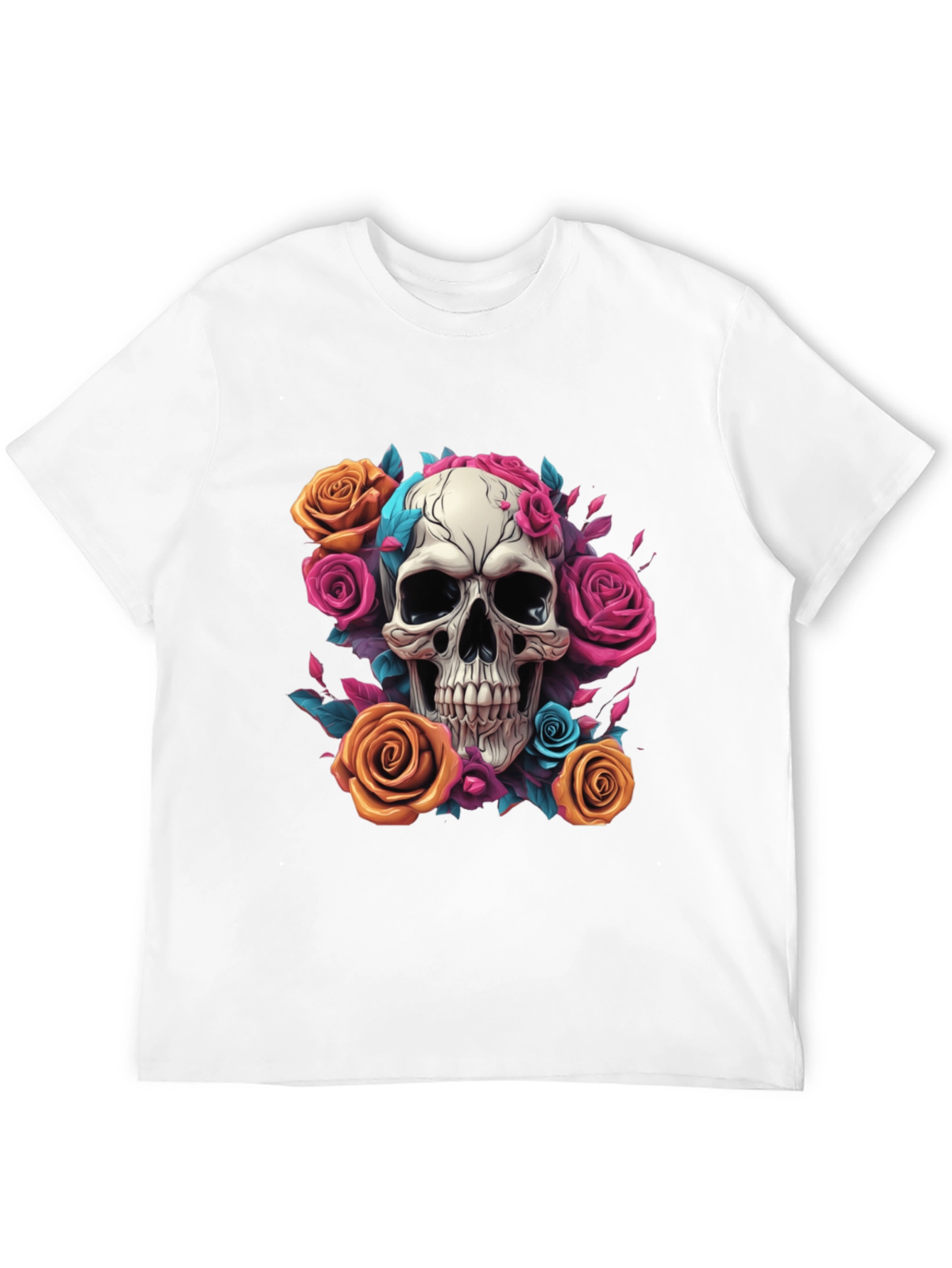 Skull & Roses Graphic Tee - Black Cotton Shirt