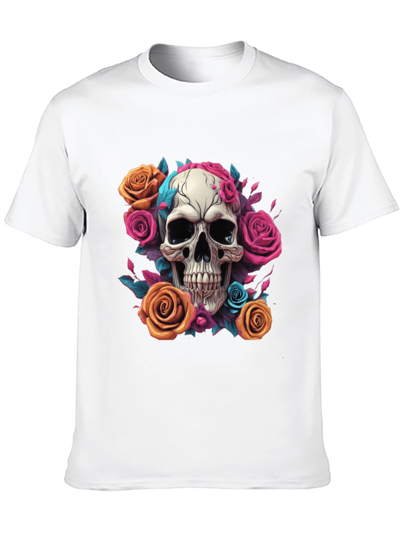 Skull & Roses Graphic Tee - Black Cotton Shirt