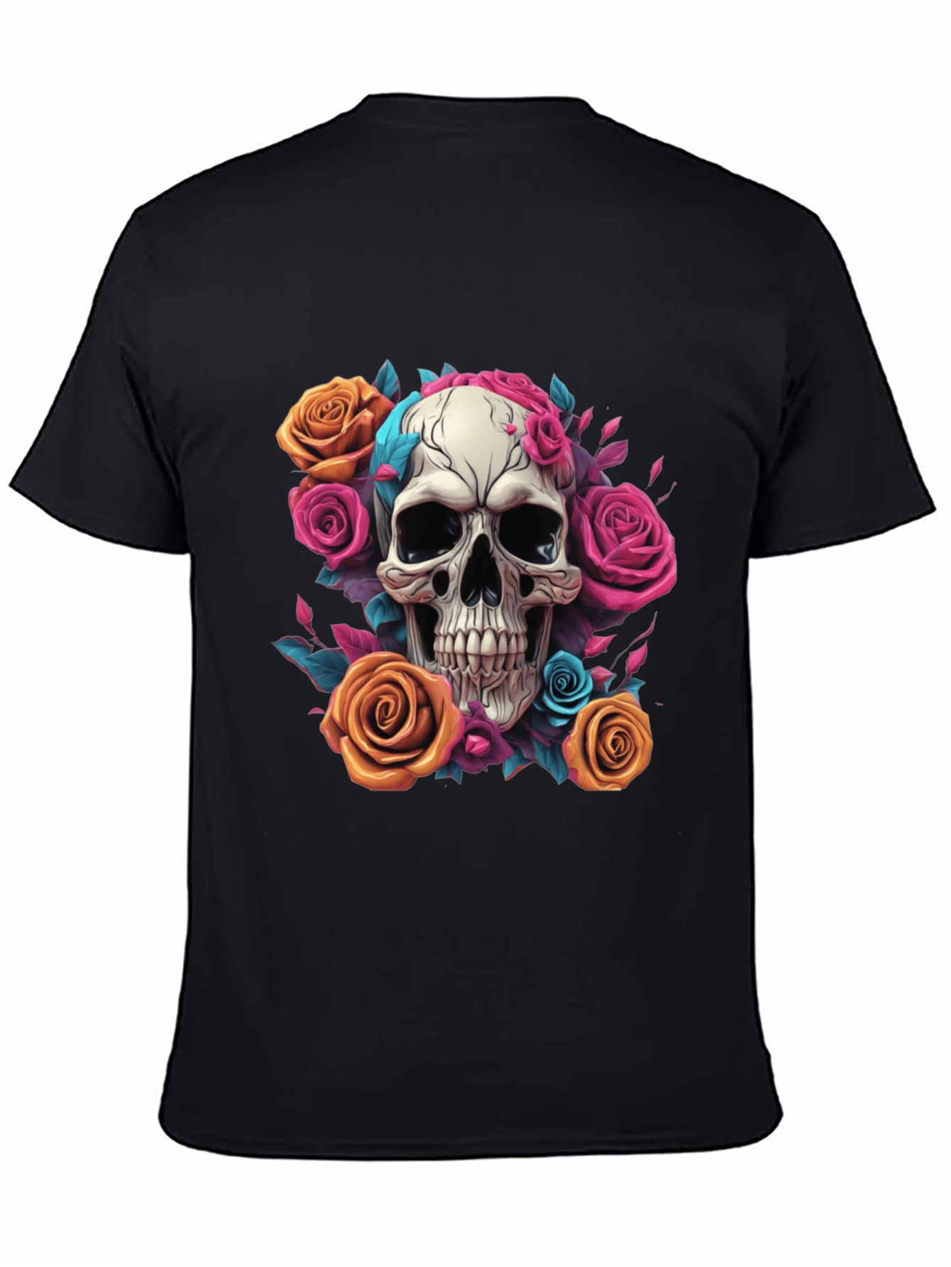 Skull & Roses Graphic Tee - Black Cotton Shirt