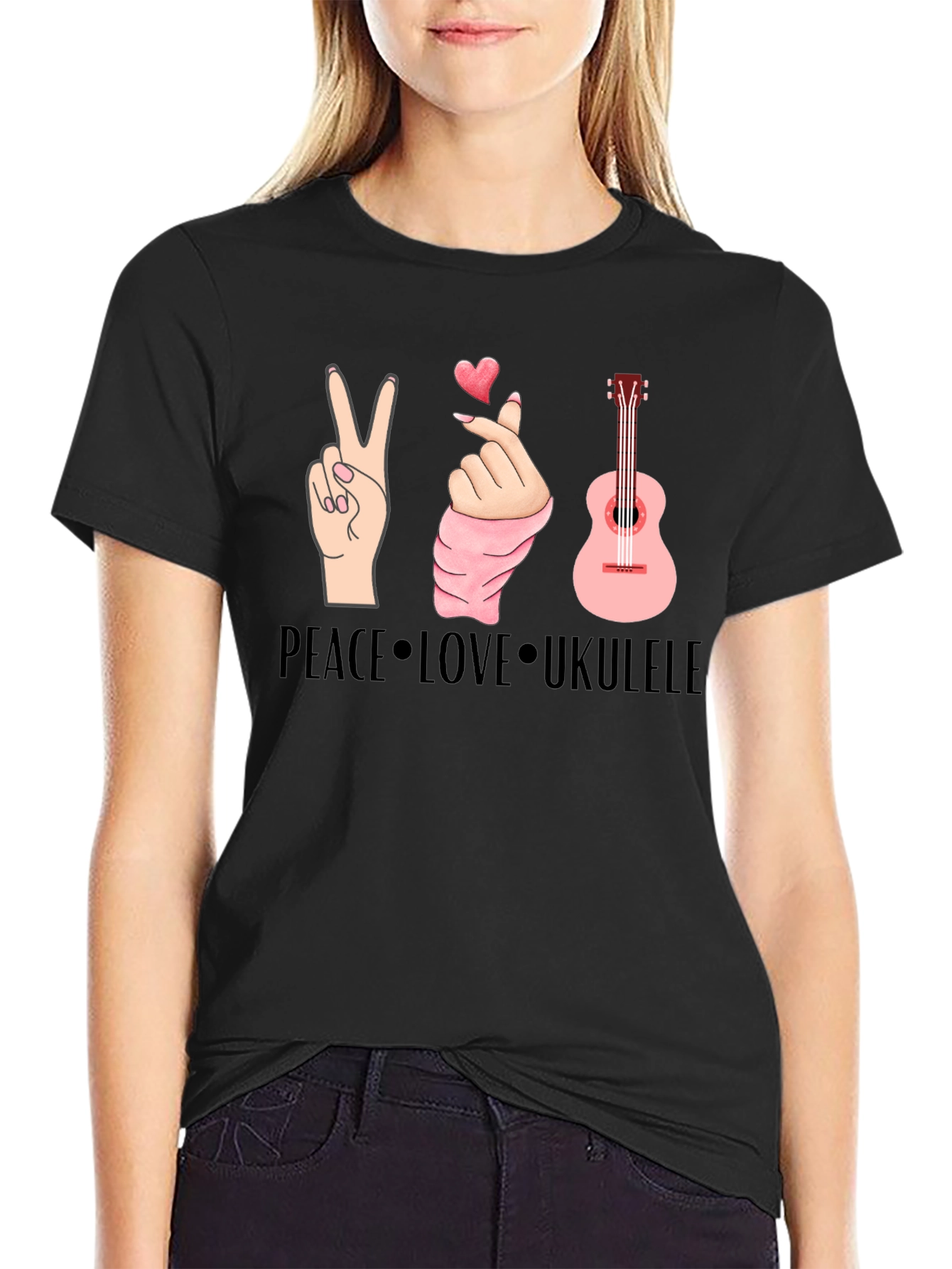 Peace Love Ukulele Graphic T-Shirt