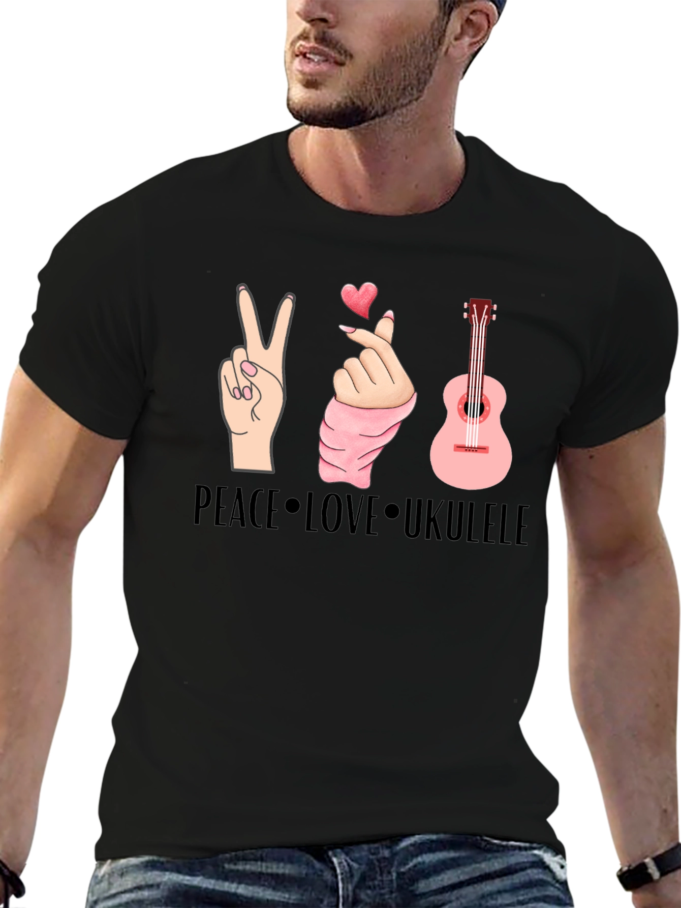 Peace Love Ukulele Graphic T-Shirt