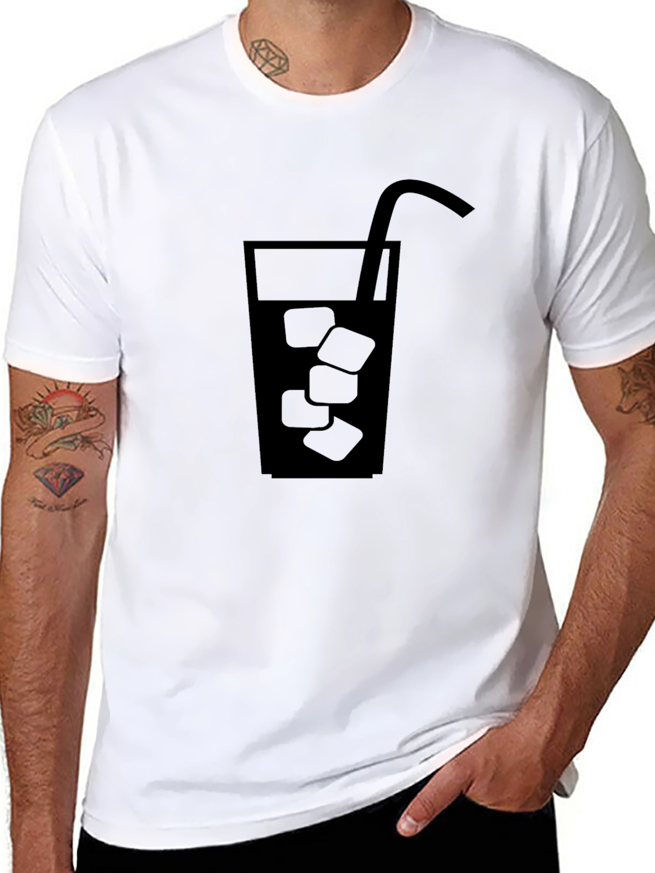 Mens Black Graphic Tee - Drink with Ice