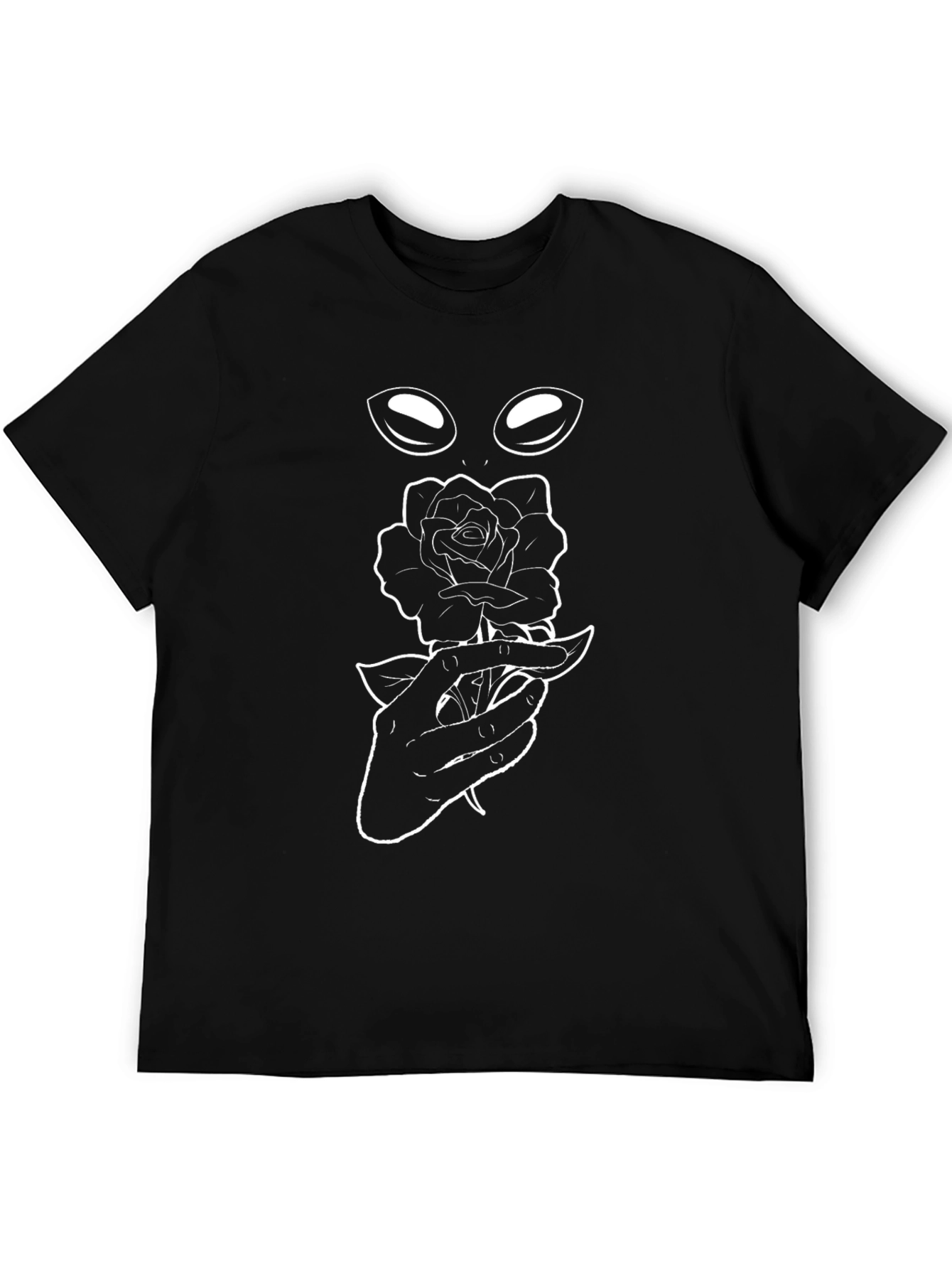 Alien Rose Graphic Tee - Black Cotton T-Shirt