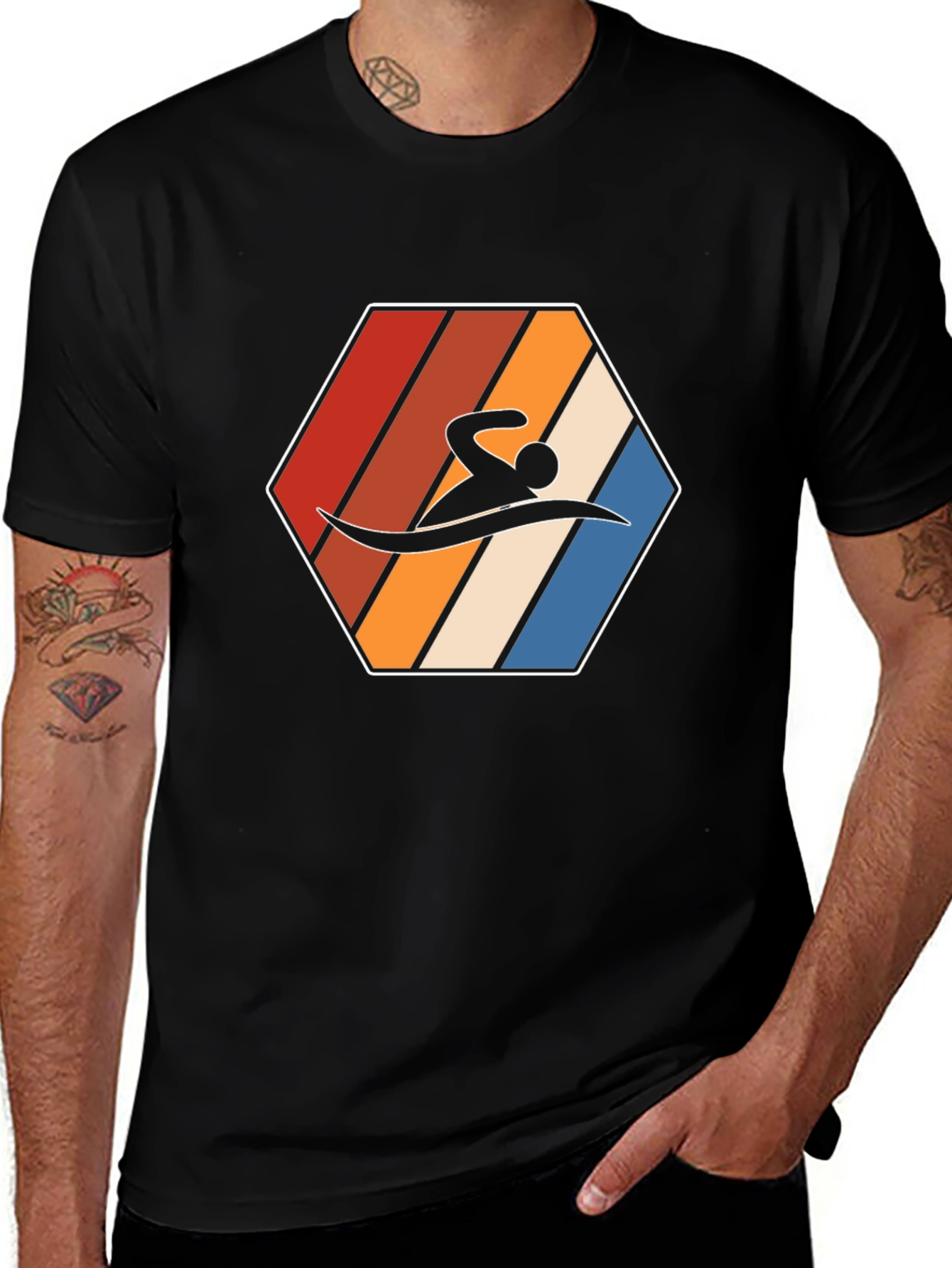 Swimmer Hexagon Graphic T-Shirt - Black