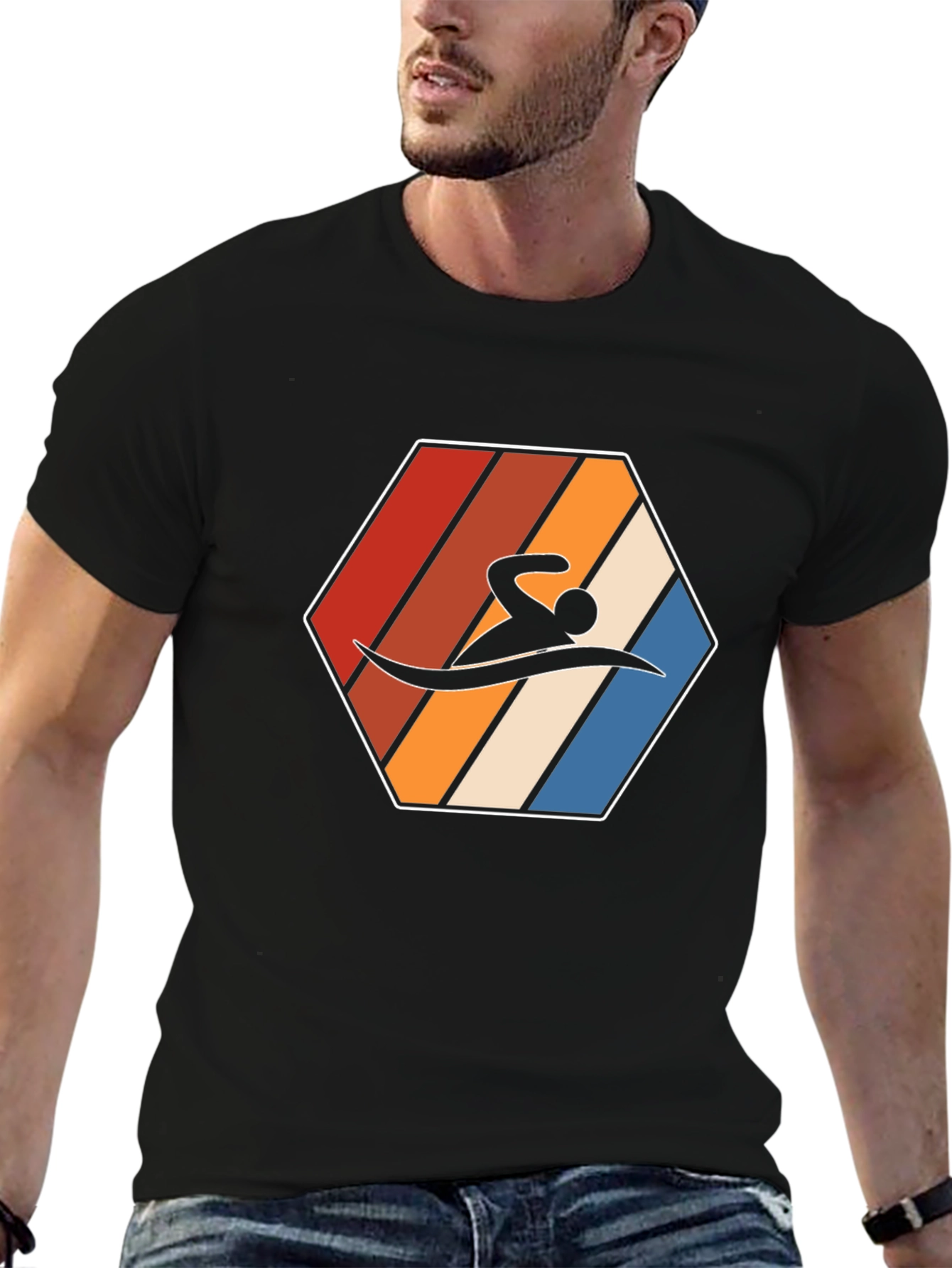 Swimmer Hexagon Graphic T-Shirt - Black