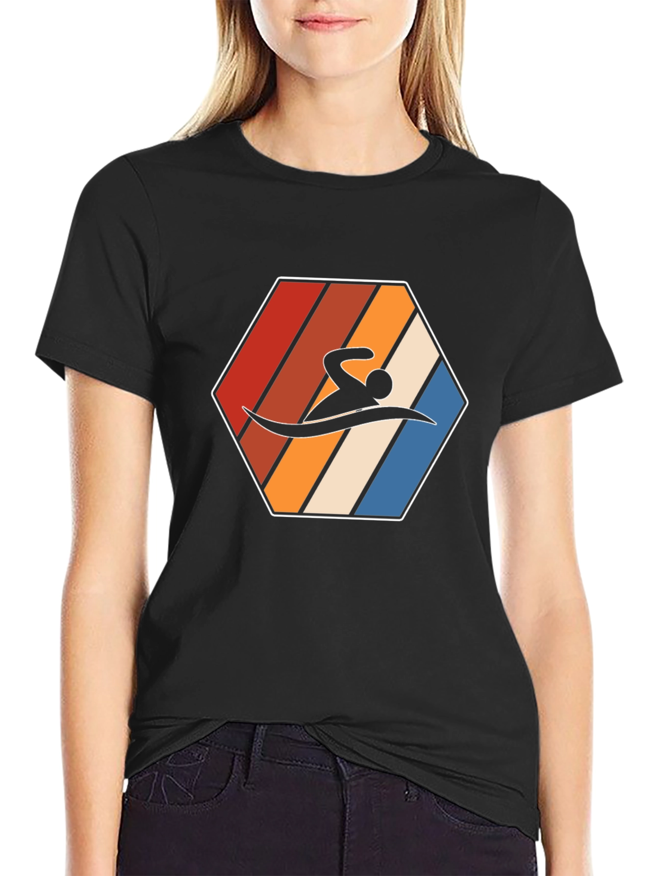 Swimmer Hexagon Graphic T-Shirt - Black