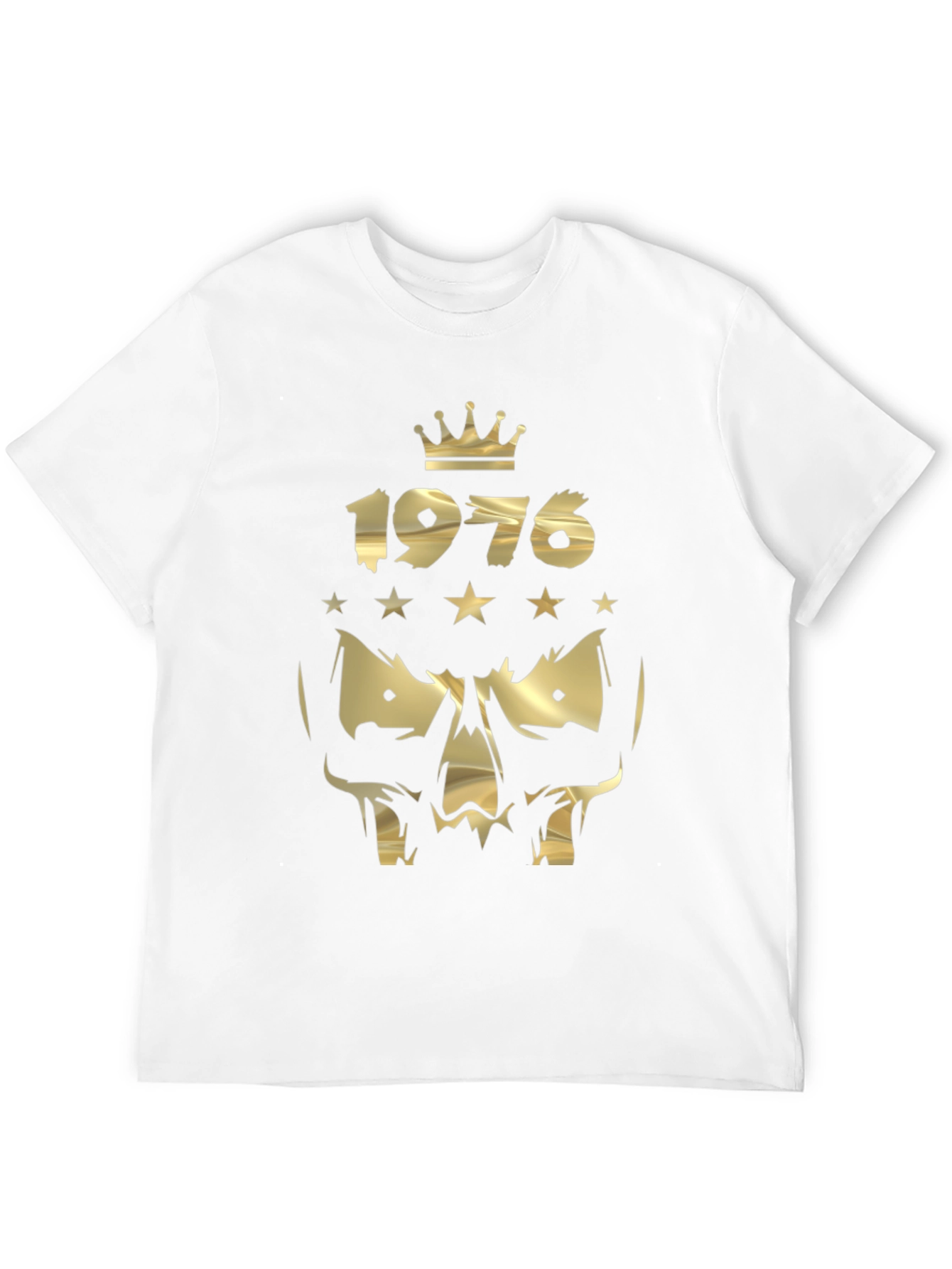 Gold 1976 Crown Skull Graphic Black T-Shirt