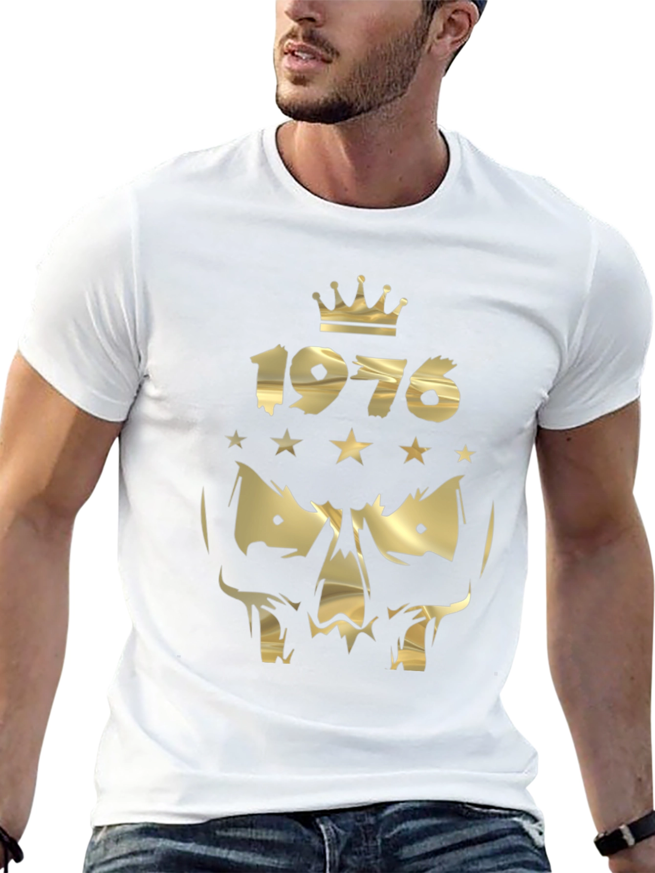Gold 1976 Crown Skull Graphic Black T-Shirt