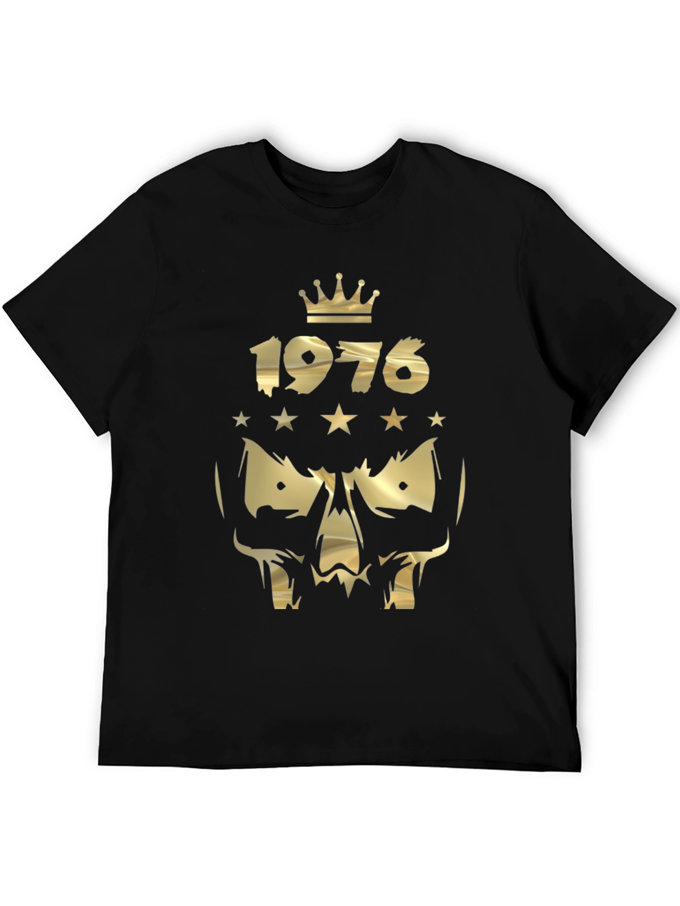 Gold 1976 Crown Skull Graphic Black T-Shirt