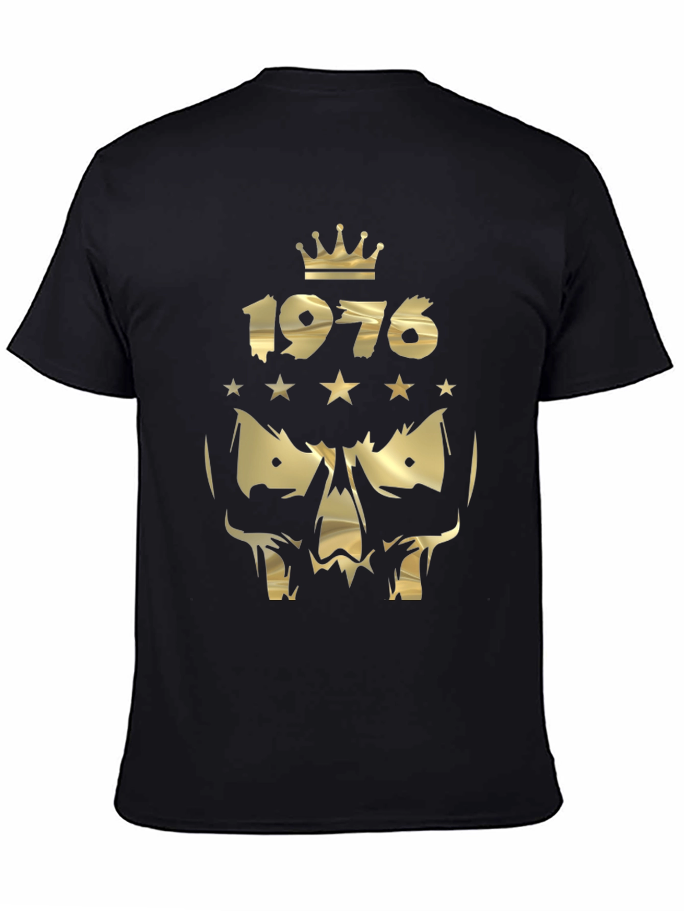 Gold 1976 Crown Skull Graphic Black T-Shirt
