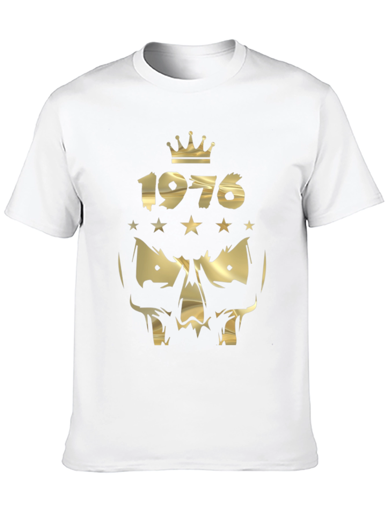 Gold 1976 Crown Skull Graphic Black T-Shirt