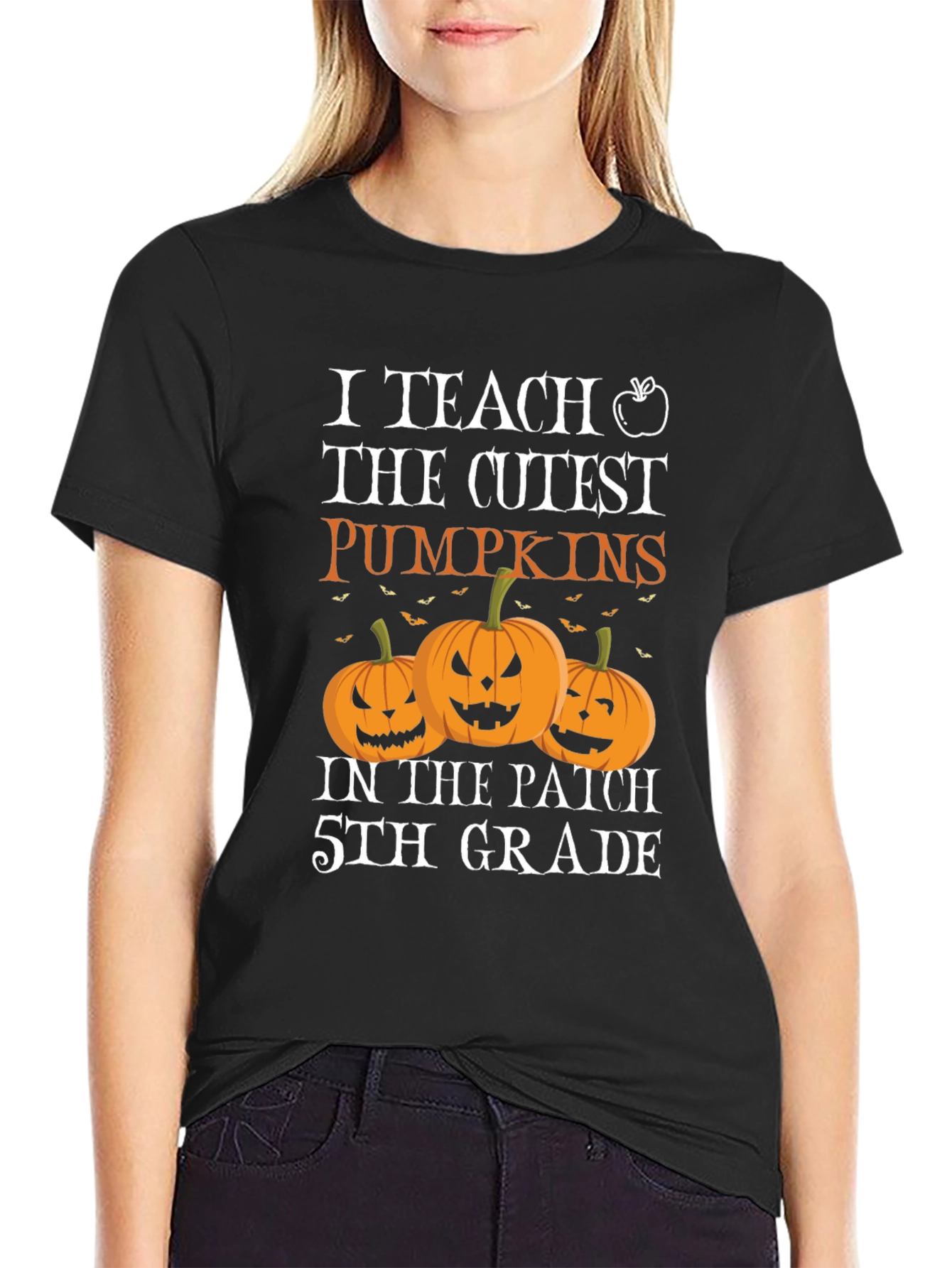 Cute Teacher Halloween T-Shirt with Pumpkins