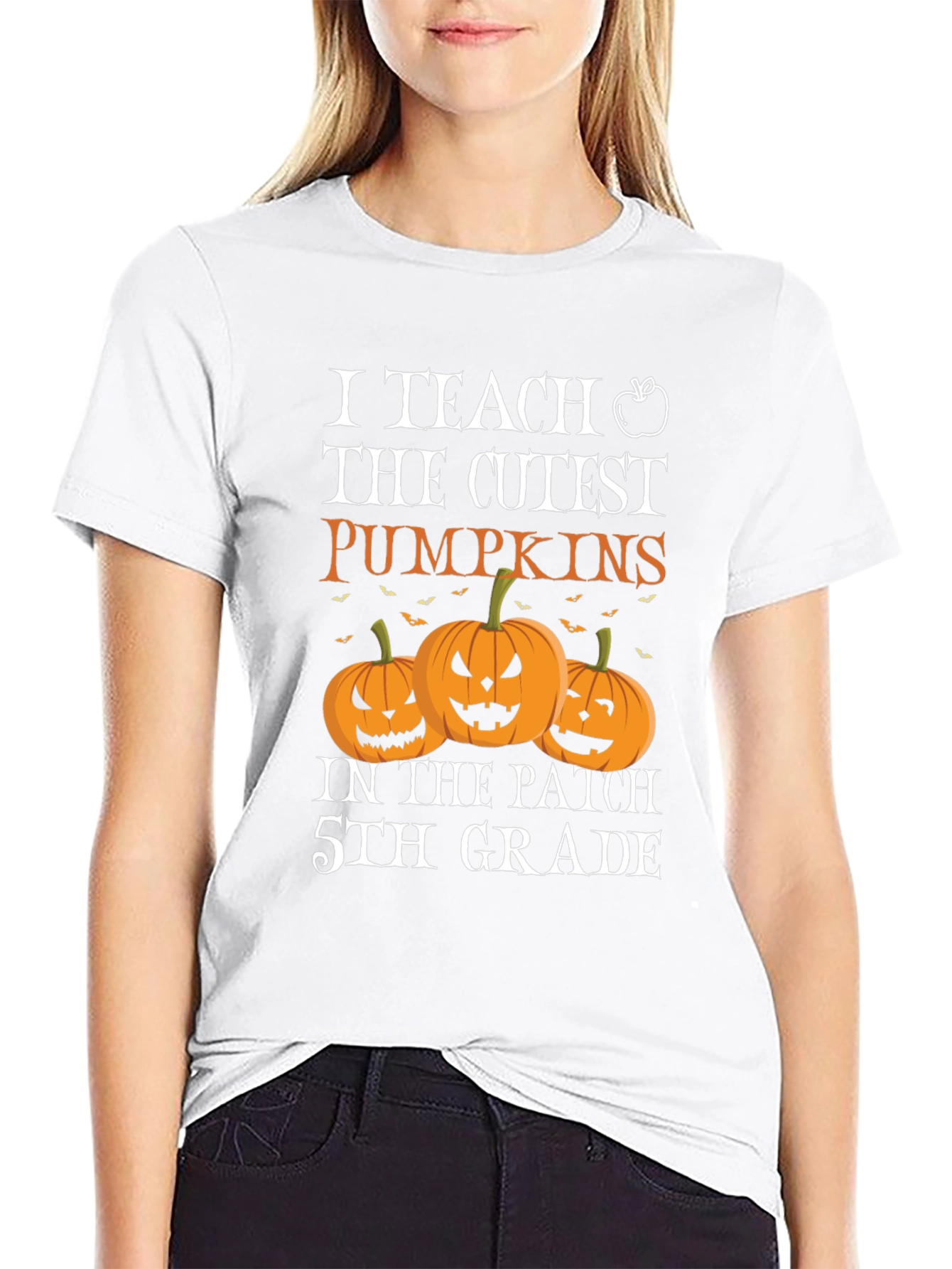Cute Teacher Halloween T-Shirt with Pumpkins