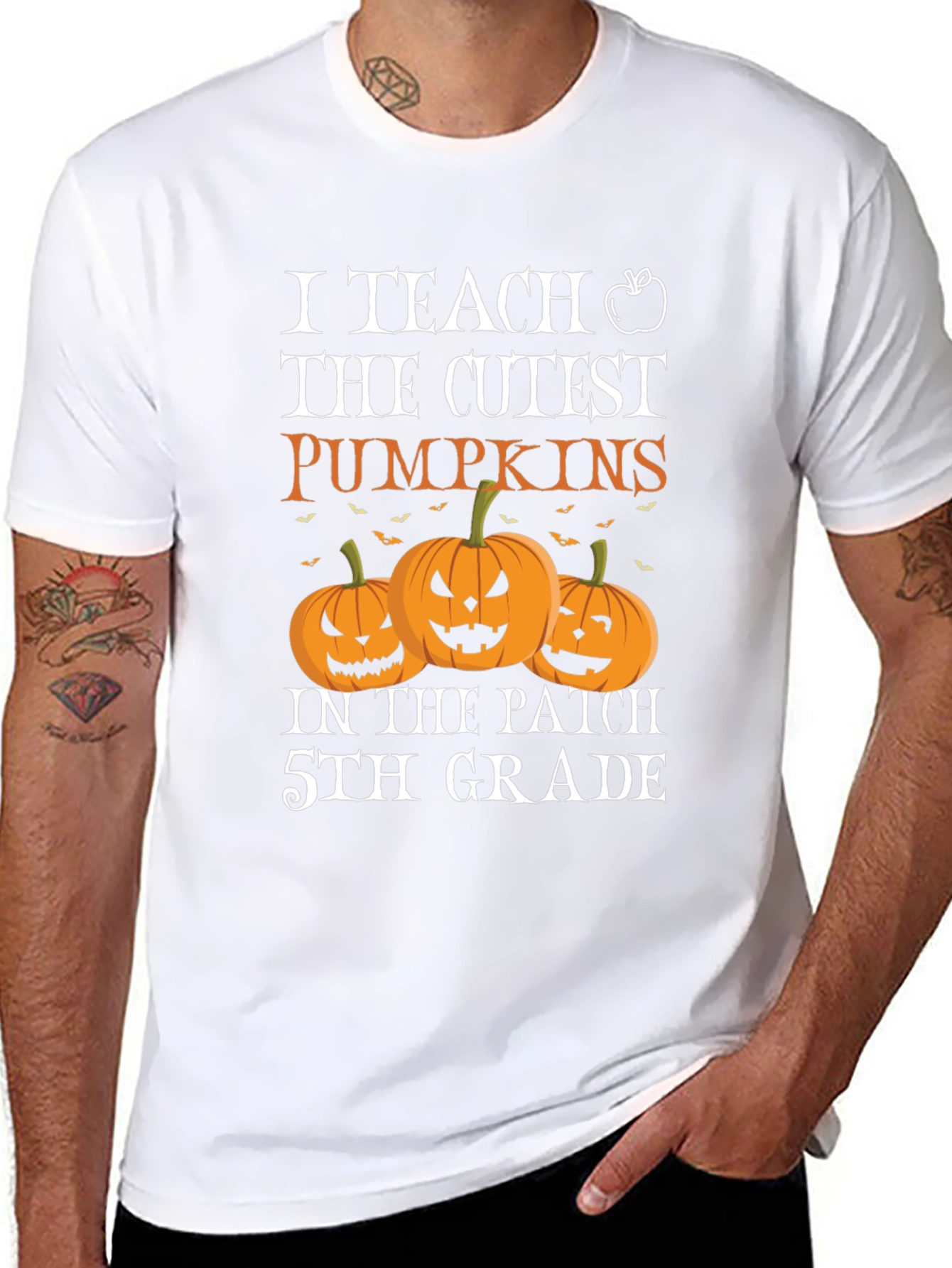 Cute Teacher Halloween T-Shirt with Pumpkins