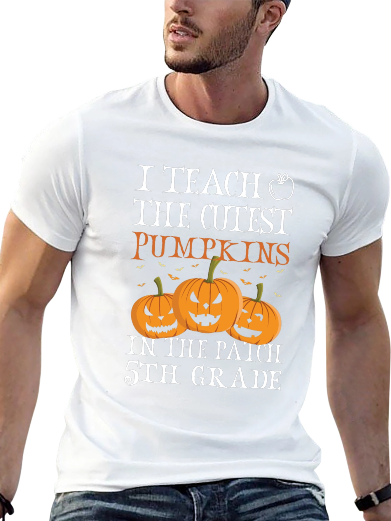 Cute Teacher Halloween T-Shirt with Pumpkins