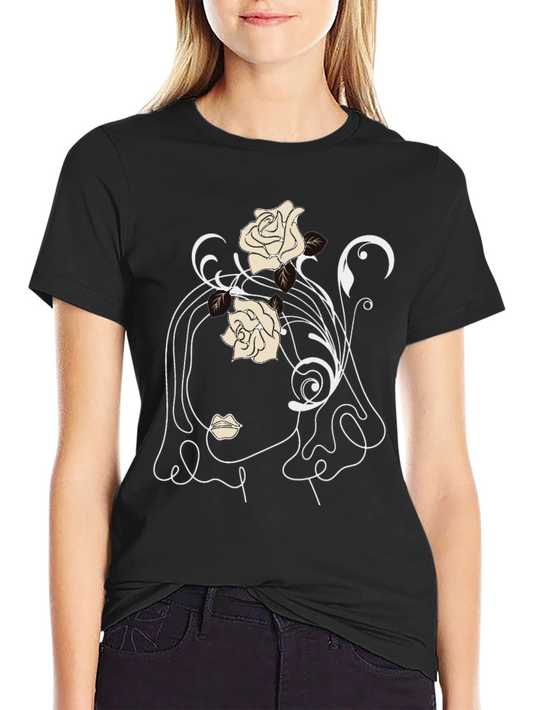 Abstract Rose Graphic Tee - Minimalist Black T-Shirt