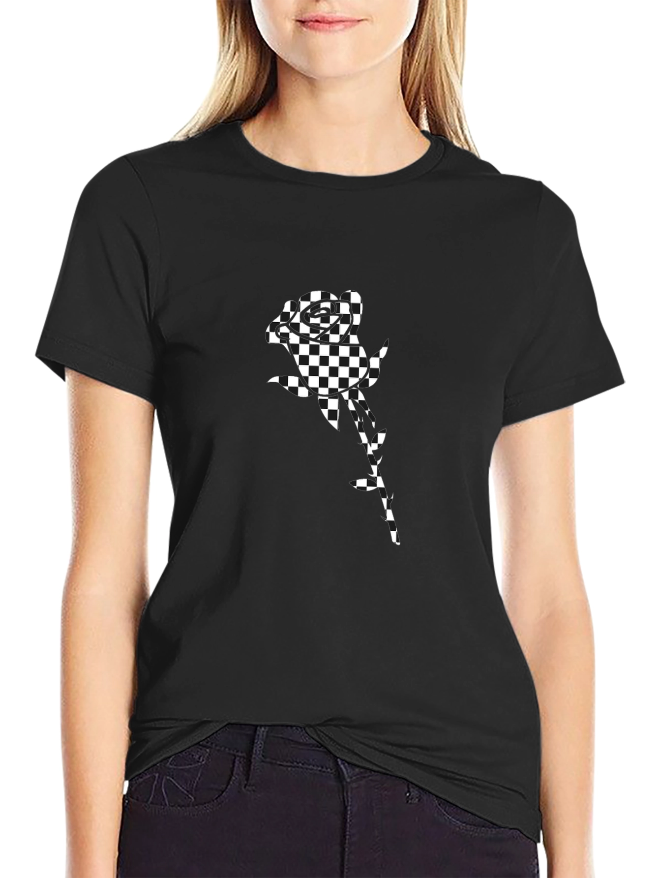 Checkered Rose Graphic Tee - Modern Streetwear