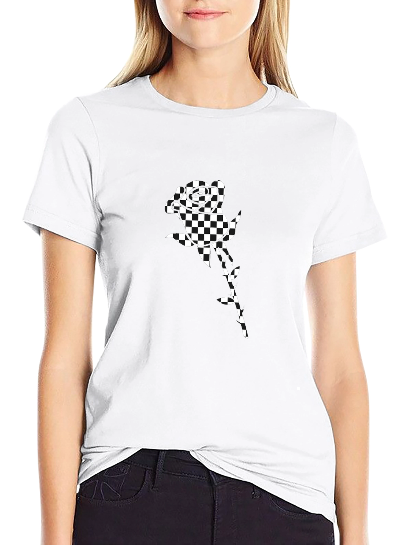 Checkered Rose Graphic Tee - Modern Streetwear