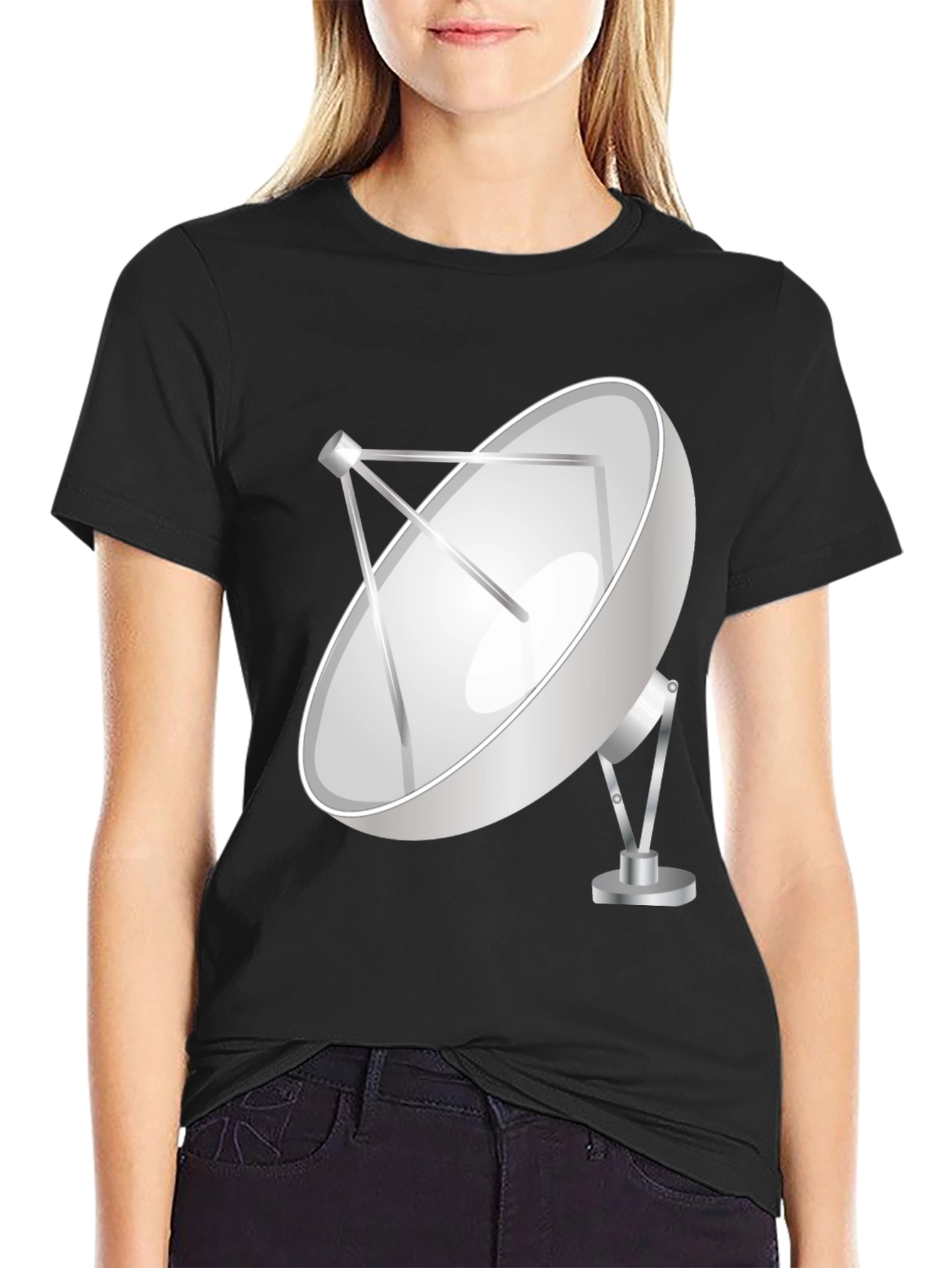 Satellite Dish Graphic Tee - Black Cotton T-Shirt