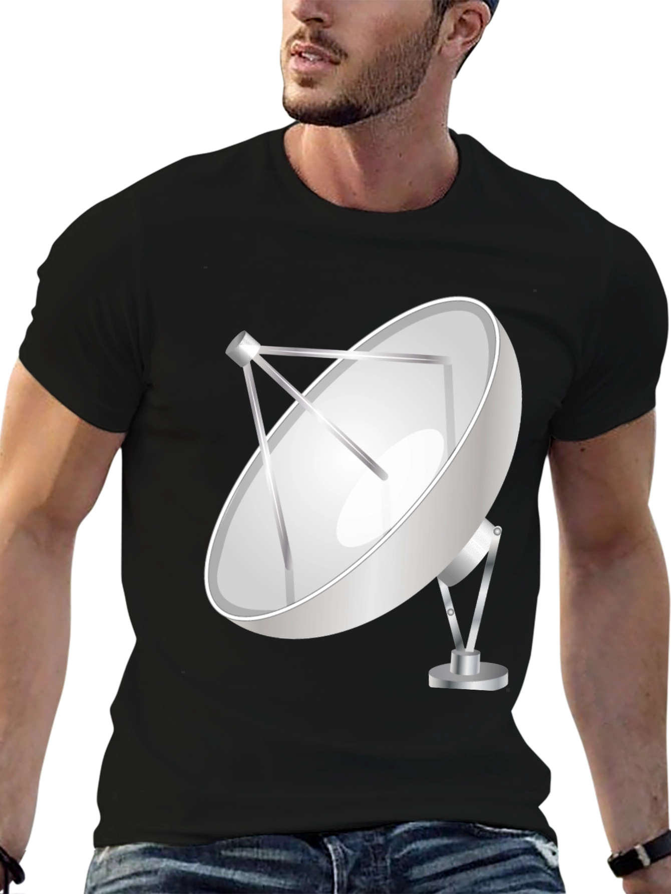 Satellite Dish Graphic Tee - Black Cotton T-Shirt