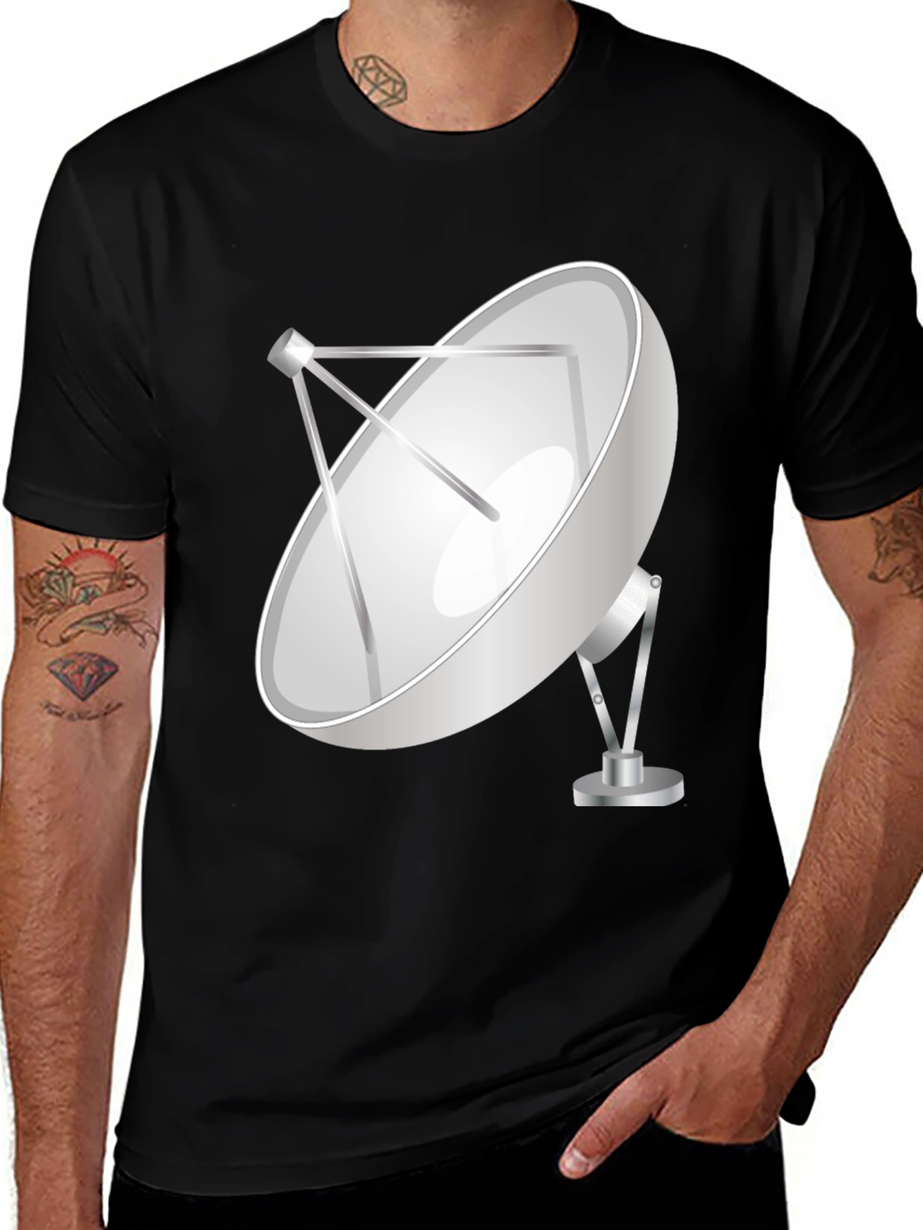 Satellite Dish Graphic Tee - Black Cotton T-Shirt