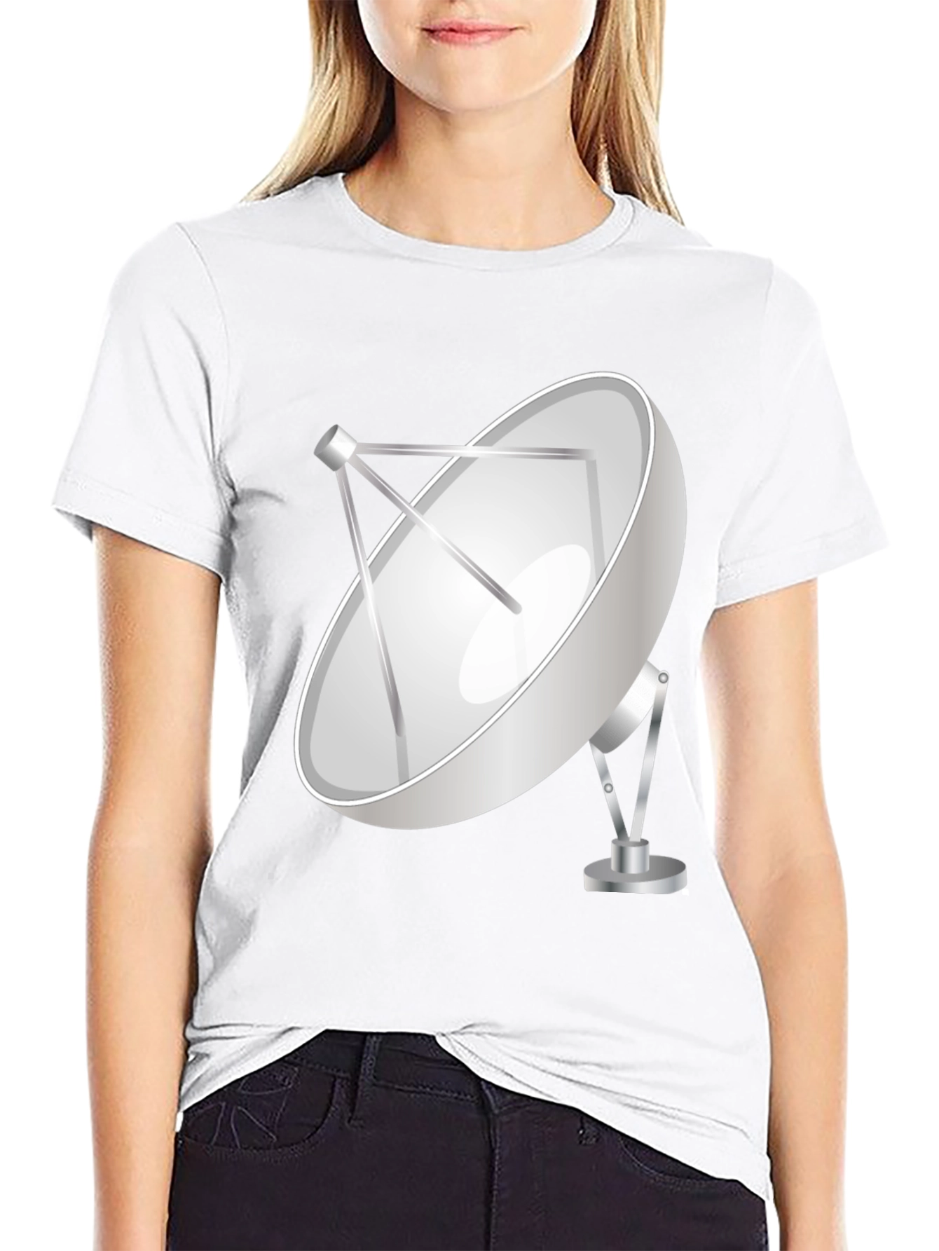 Satellite Dish Graphic Tee - Black Cotton T-Shirt