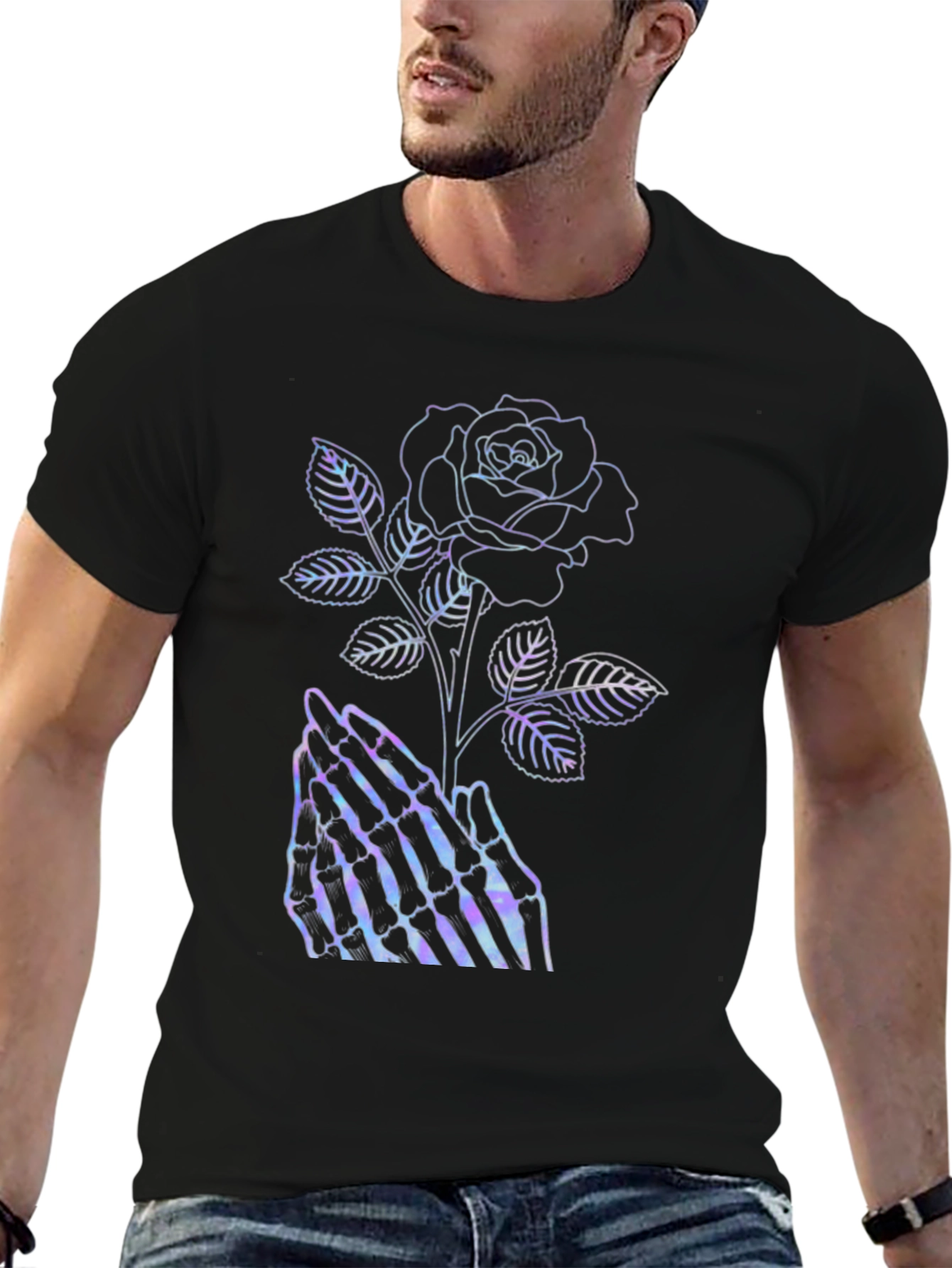 Gothic Rose Skeleton Hands Graphic Tee