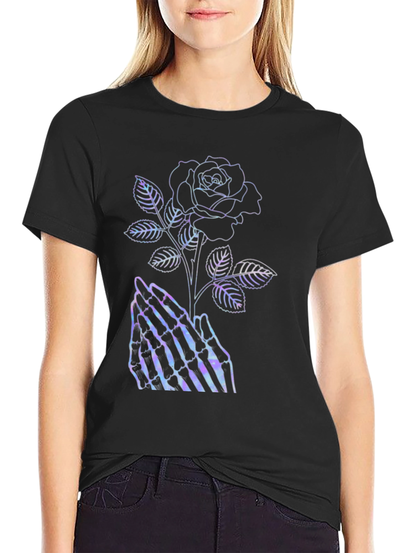 Gothic Rose Skeleton Hands Graphic Tee