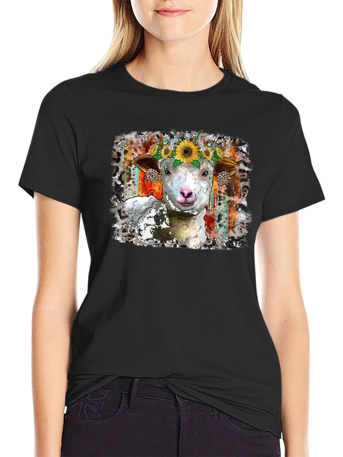 Sheep Sunflower Crown Graphic Tee