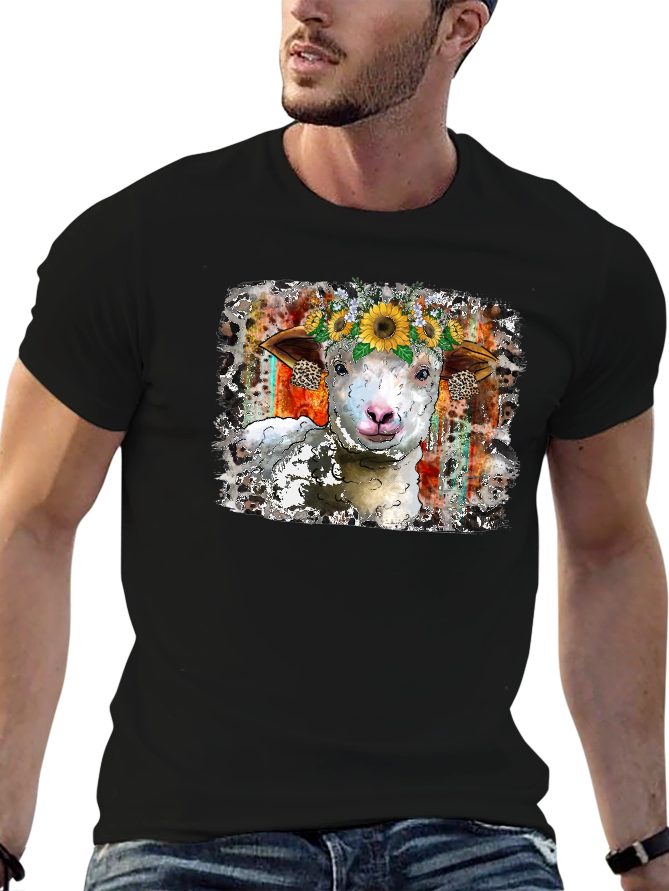 Sheep Sunflower Crown Graphic Tee