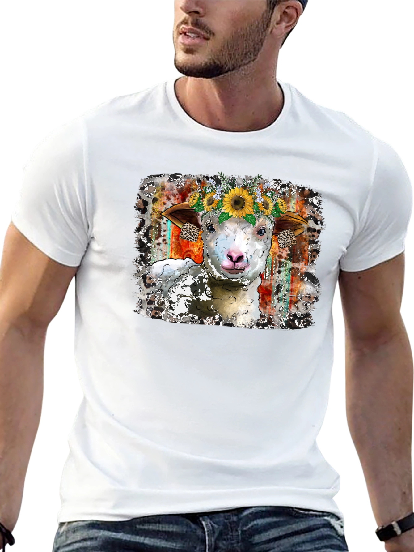 Sheep Sunflower Crown Graphic Tee