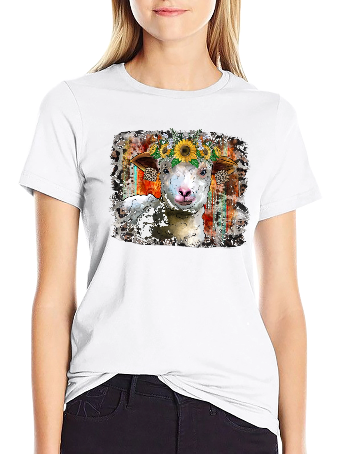 Sheep Sunflower Crown Graphic Tee