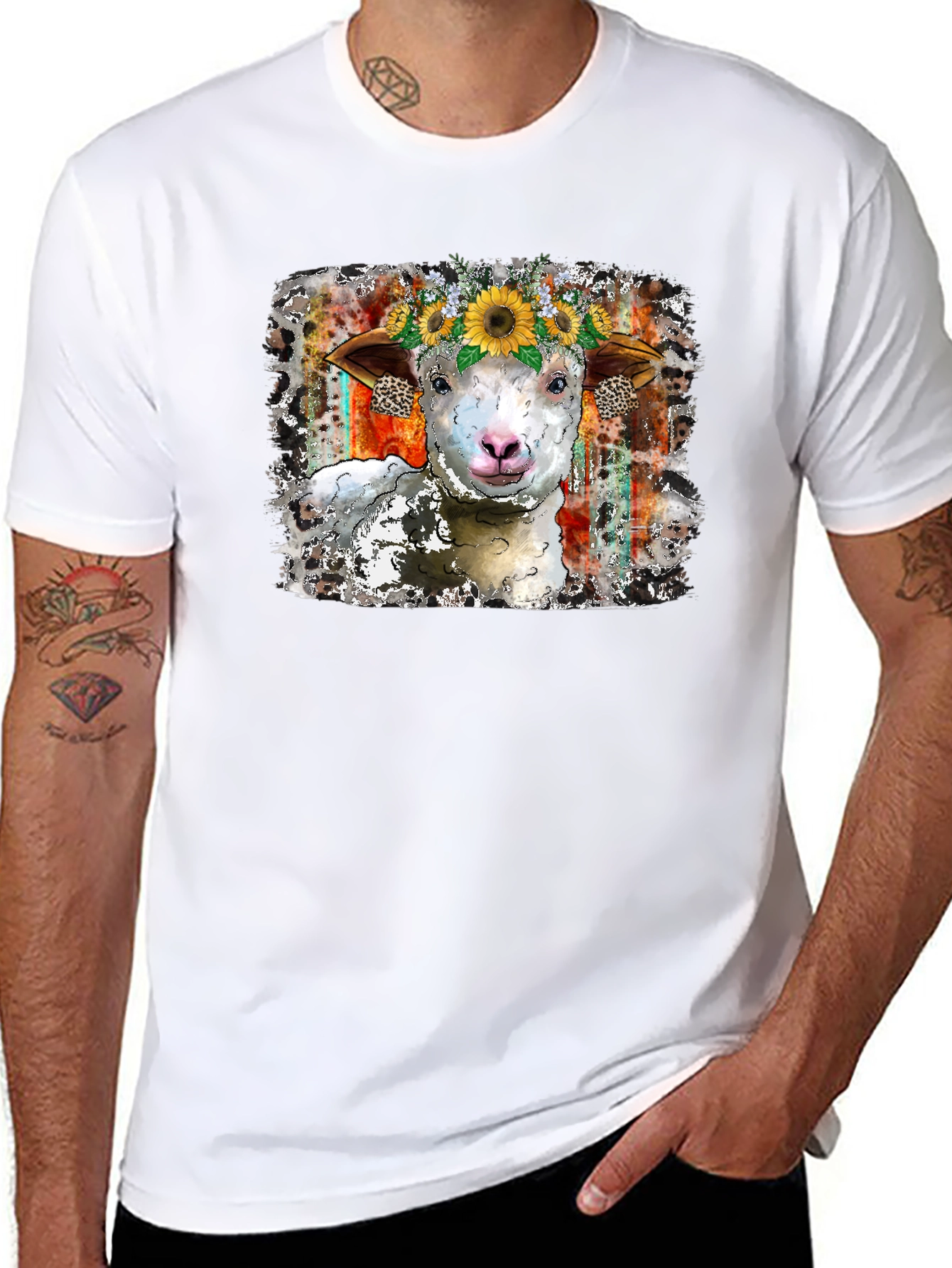 Sheep Sunflower Crown Graphic Tee