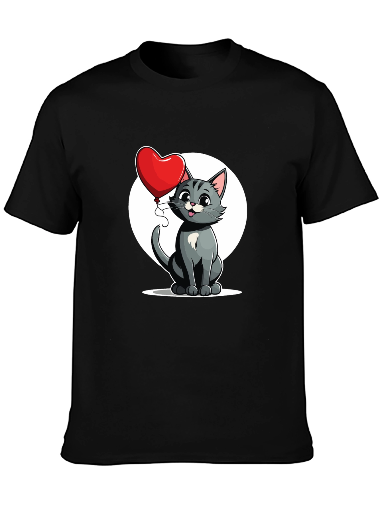 Cute Cartoon Cat with Heart Balloon T-Shirt